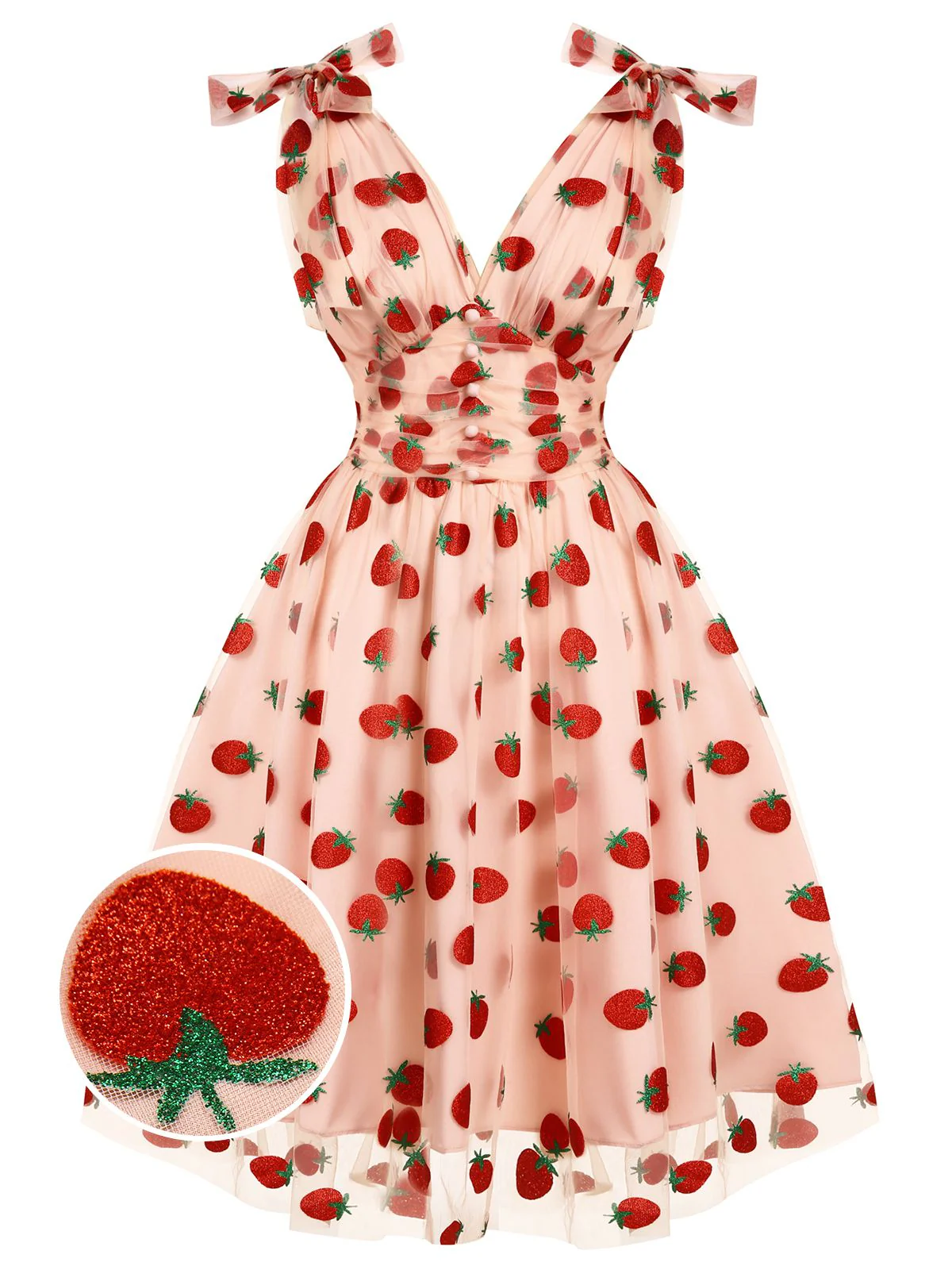 Pink 1950s Strawberry Mesh Swing Dress - Image 5