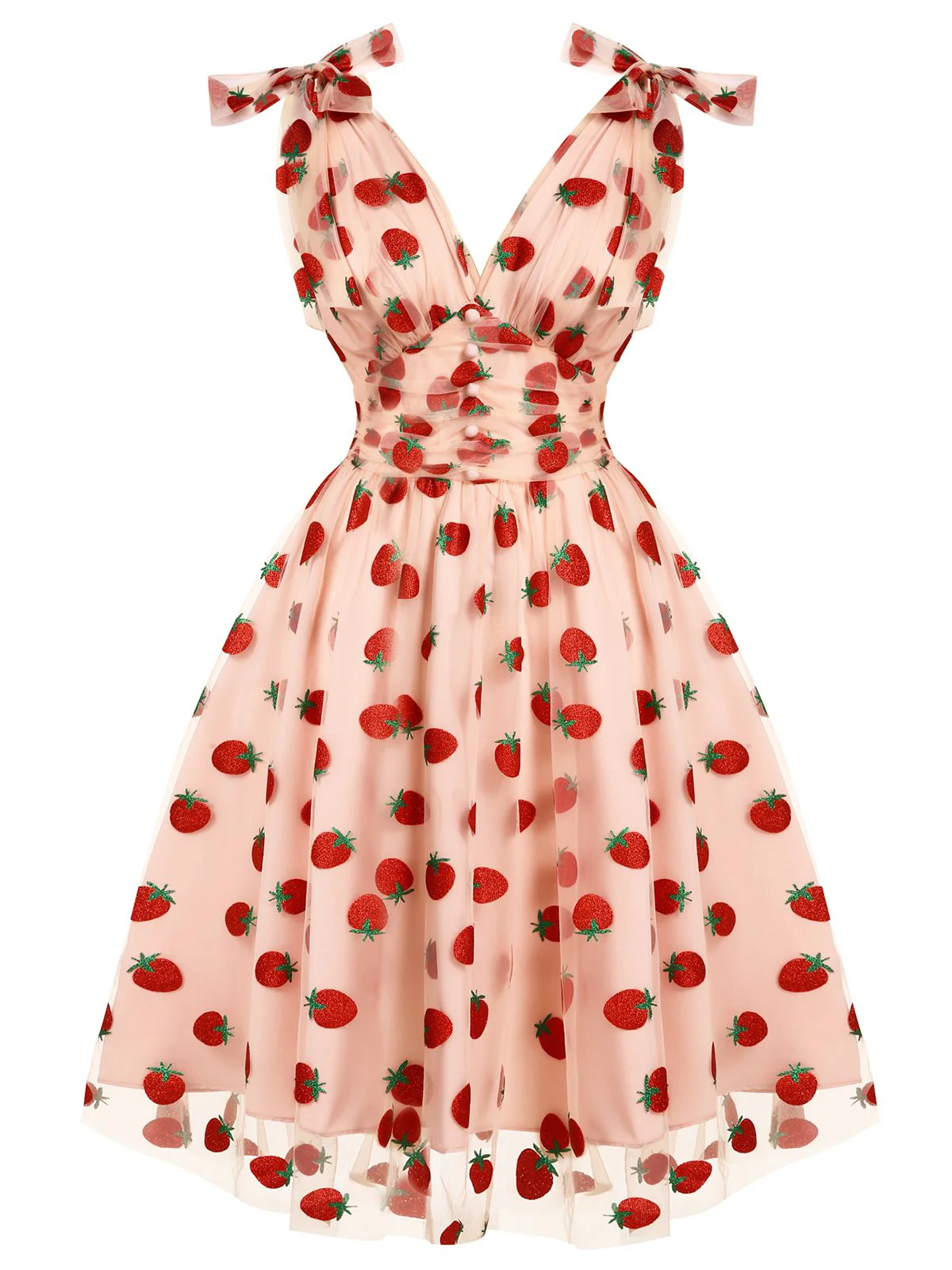 Pink 1950s Strawberry Mesh Swing Dress - Image 4