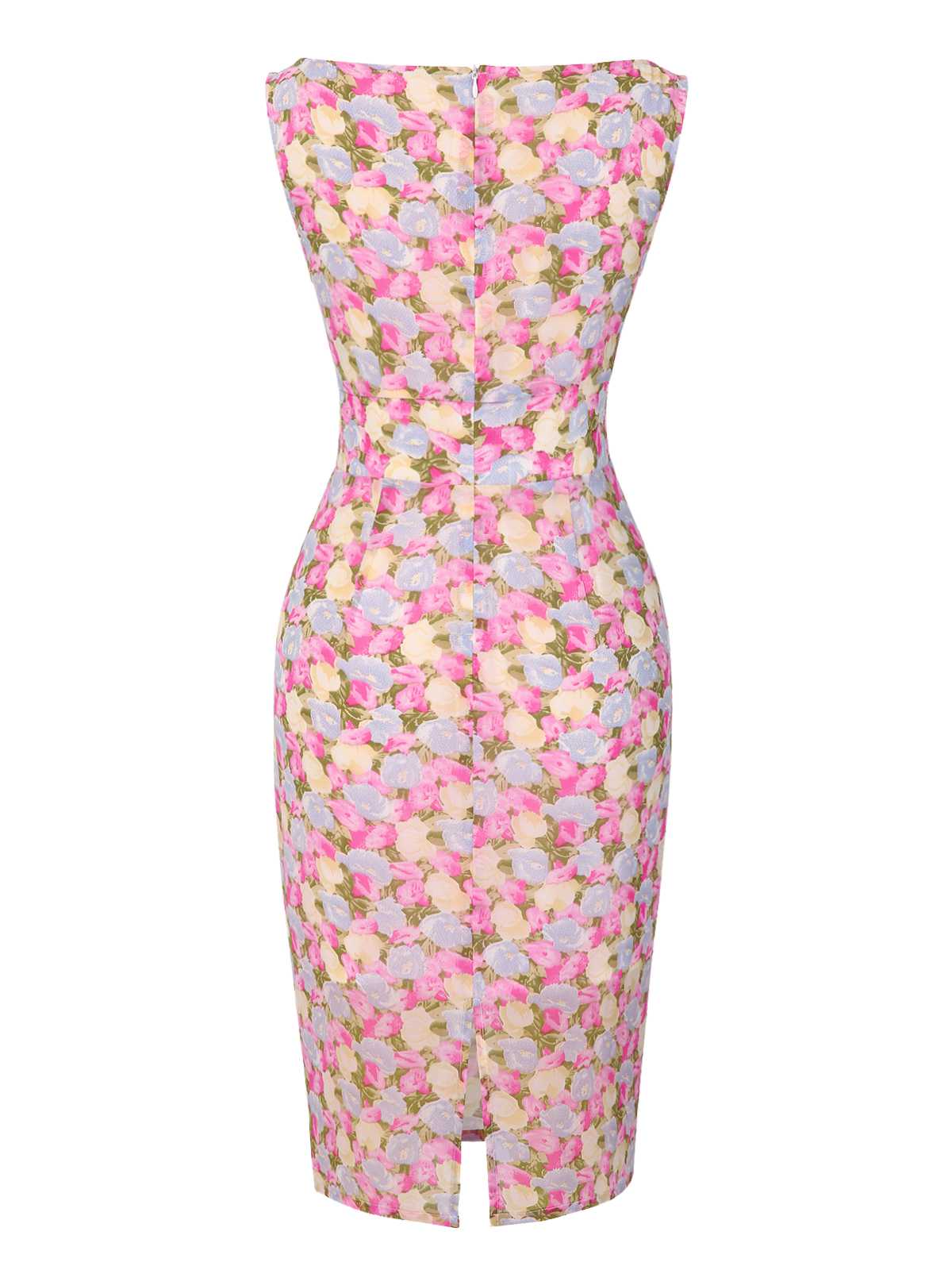 Pink 1960s Boat Neck Floral Bodycon Dress - Image 5