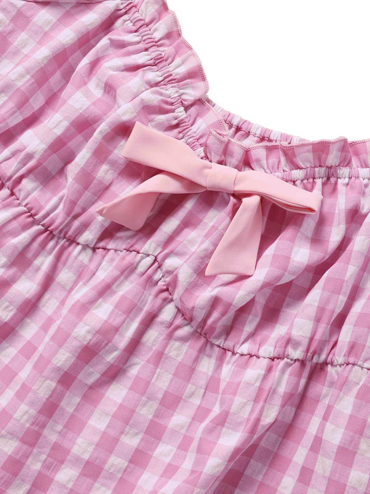 Pink 1960s Bow Gingham Ruffle Pajama Set - Image 9