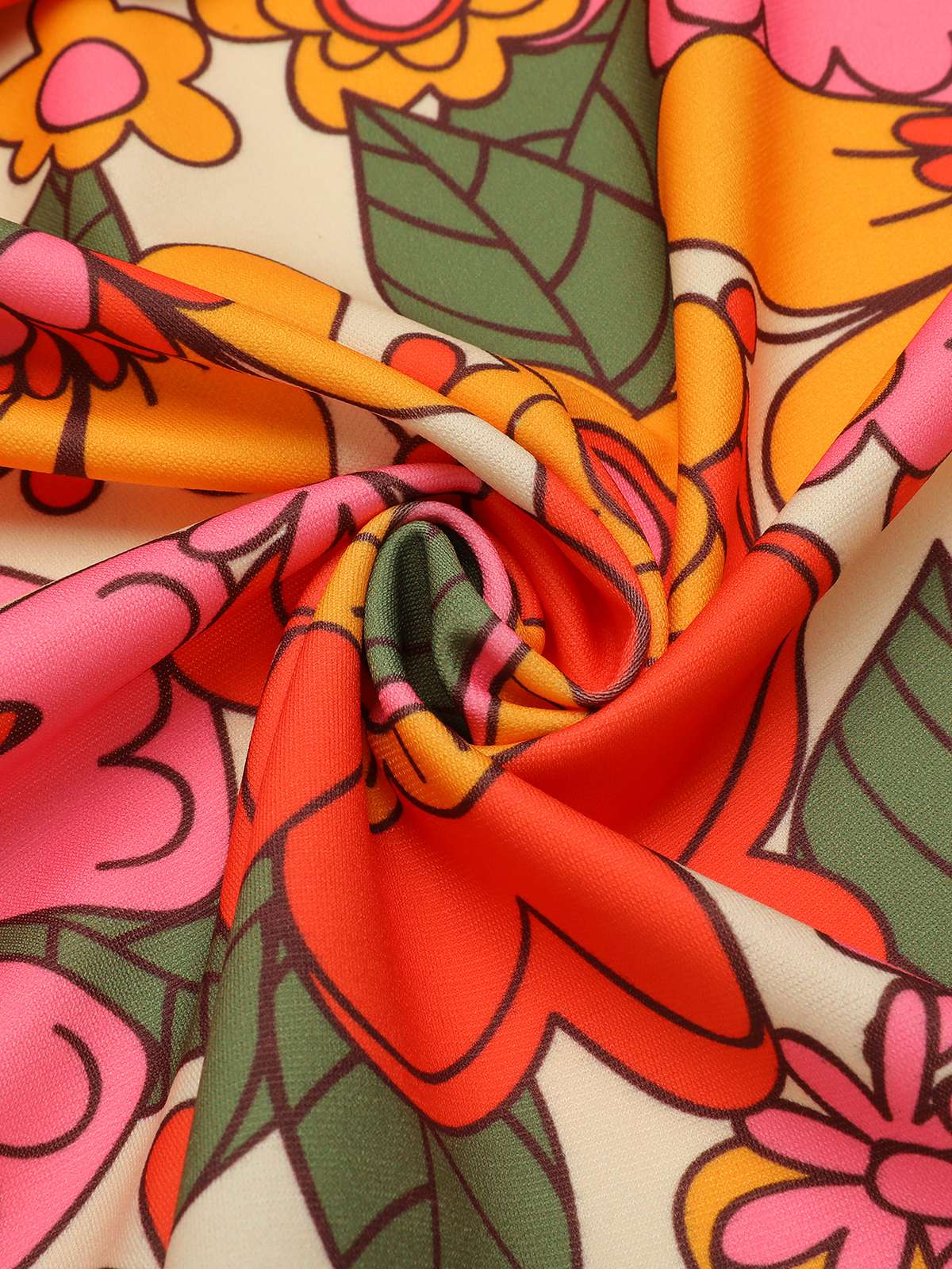 Orange 1960s Lapel Flowers Patchwork Dress - Image 7