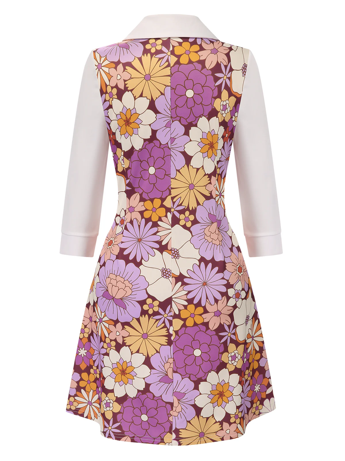 Orange 1960s Lapel Flowers Patchwork Dress - Image 16