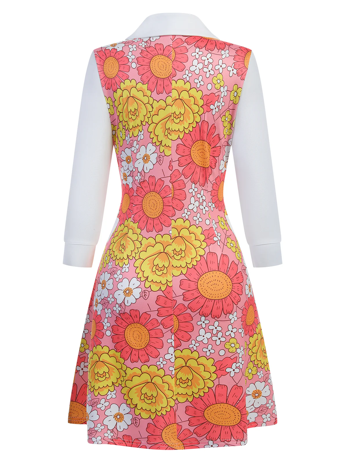 Orange 1960s Lapel Flowers Patchwork Dress - Image 10