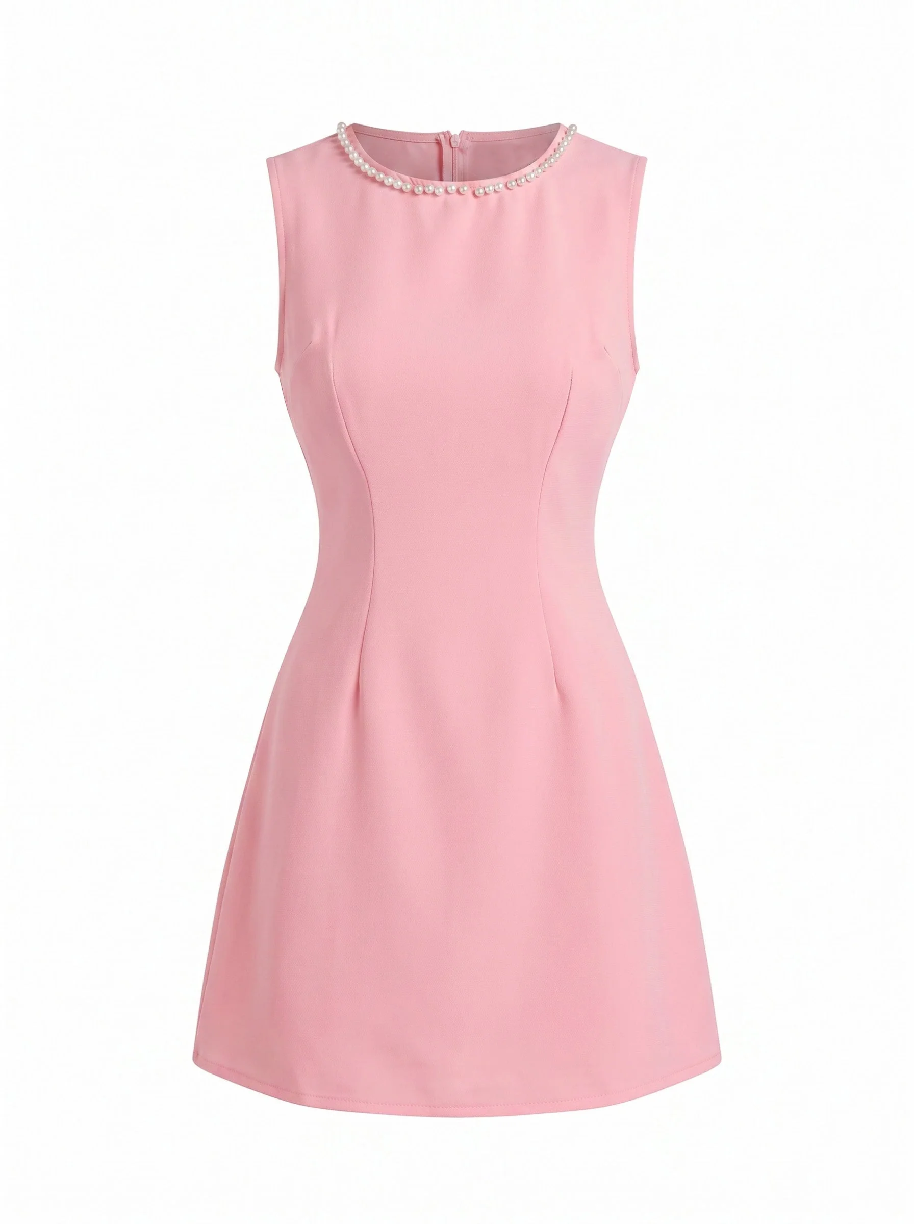 Pink 1960s Pearl Sleeveless Round Neck A-Line Dress - Image 2