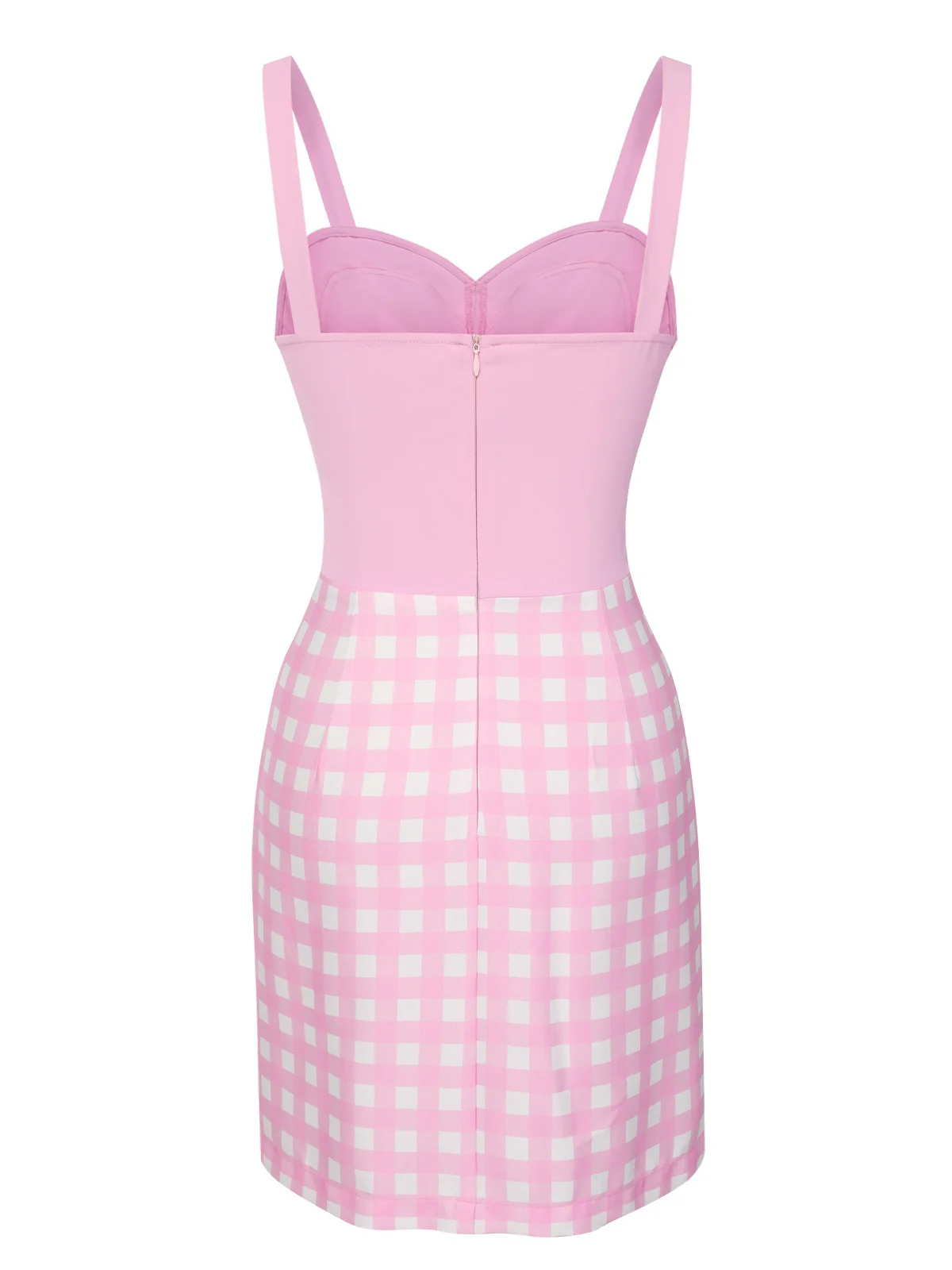 Pink 1960s Plaid Heart Slit Strap Dress - Image 4