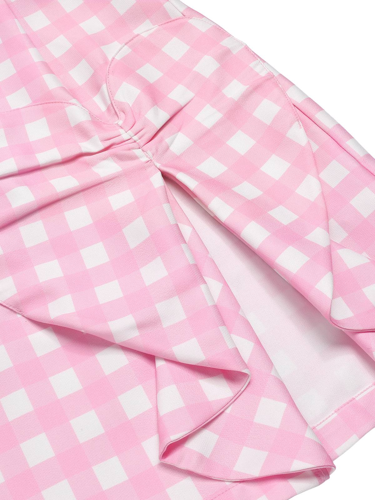 Pink 1960s Plaid Heart Slit Strap Dress - Image 6