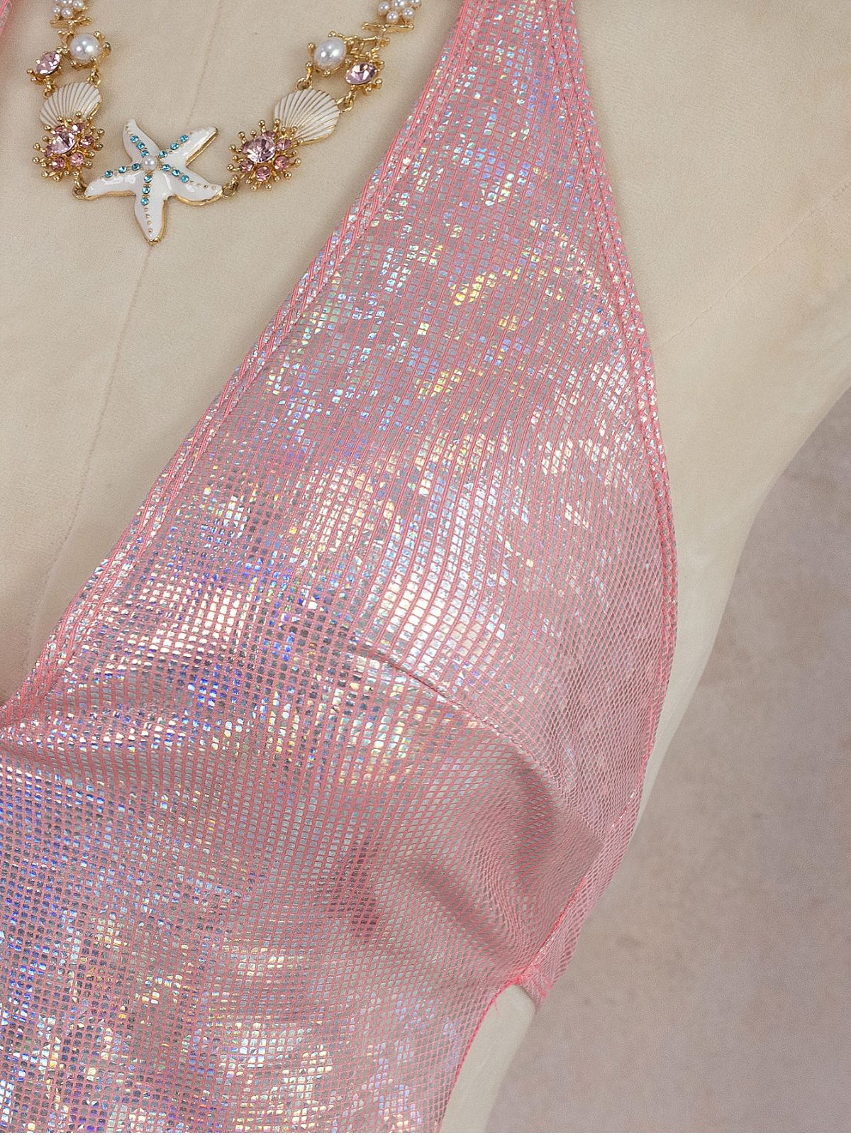 Pink 1960s Sequin Metallic Halter Bikini Set & Cover-up Skirt - Image 11