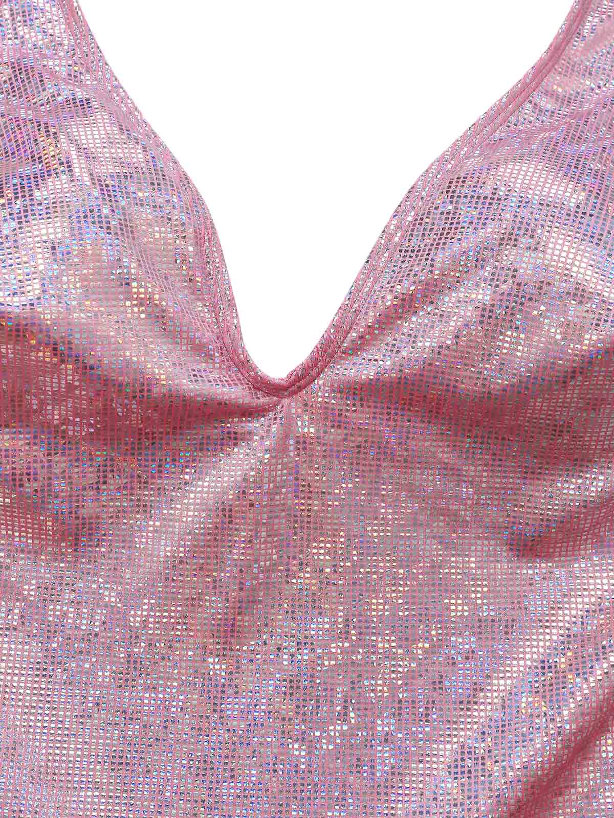 Pink 1960s Sequin Metallic Halter Bikini Set & Cover-up Skirt - Image 4