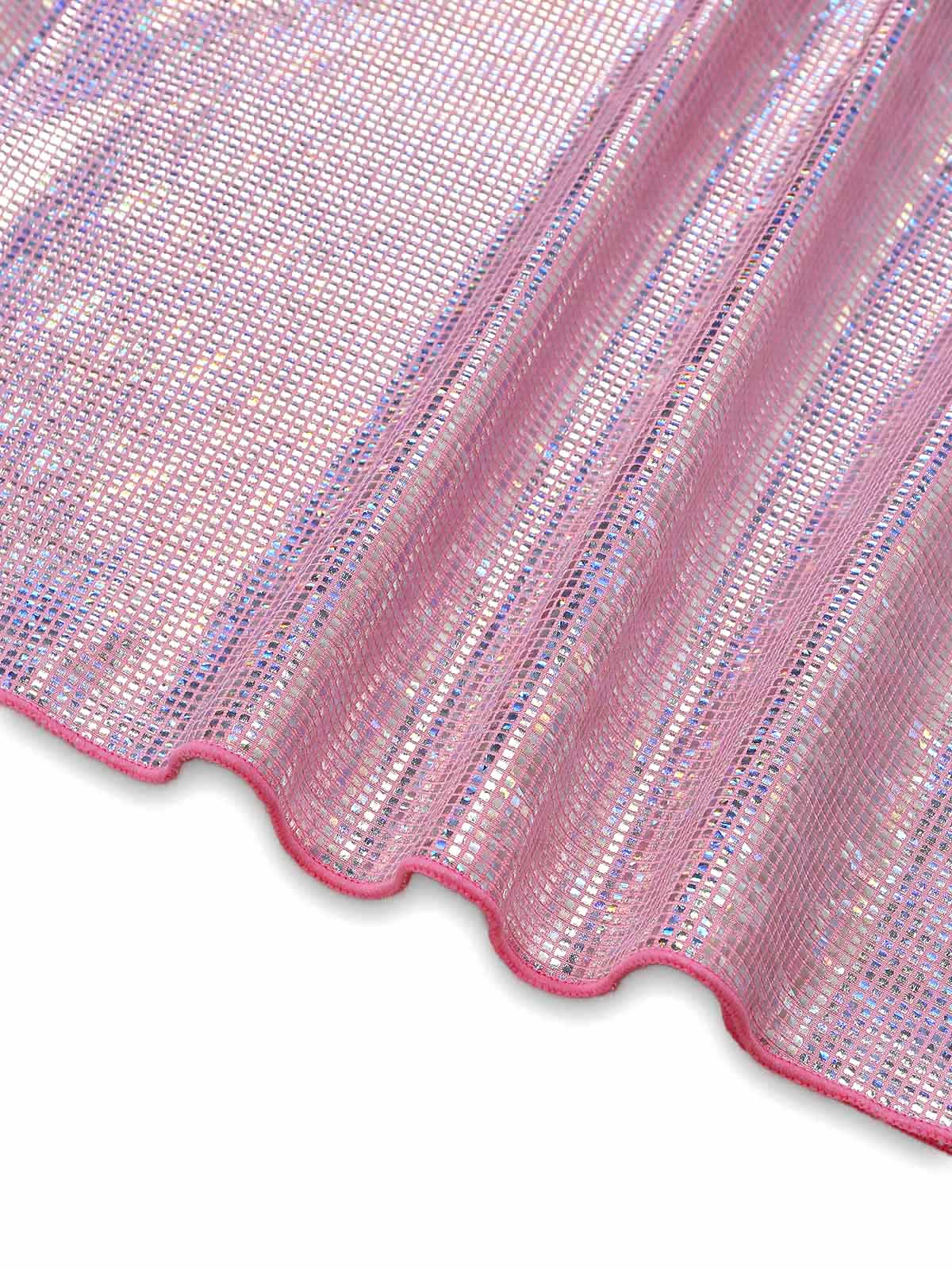 Pink 1960s Sequin Metallic Halter Bikini Set & Cover-up Skirt - Image 7