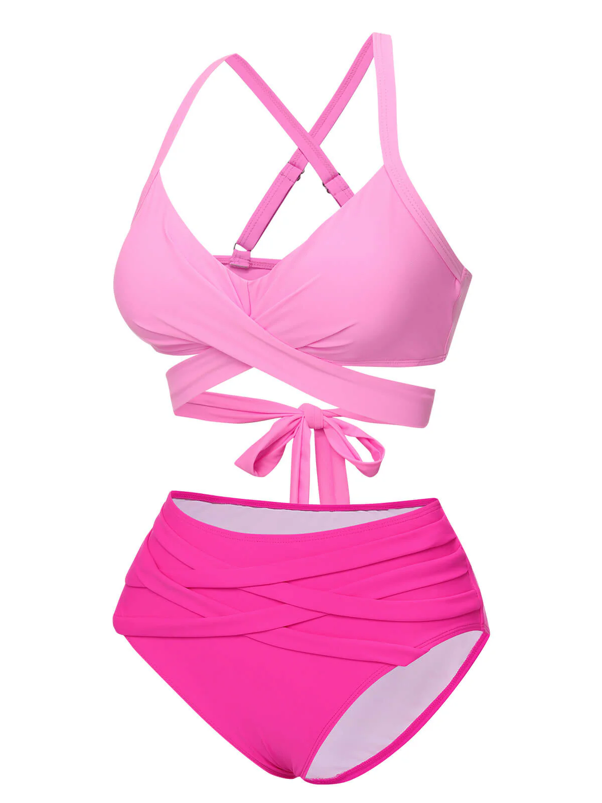Pink 1960s Solid Strap Bandage Bikini Set - Image 2