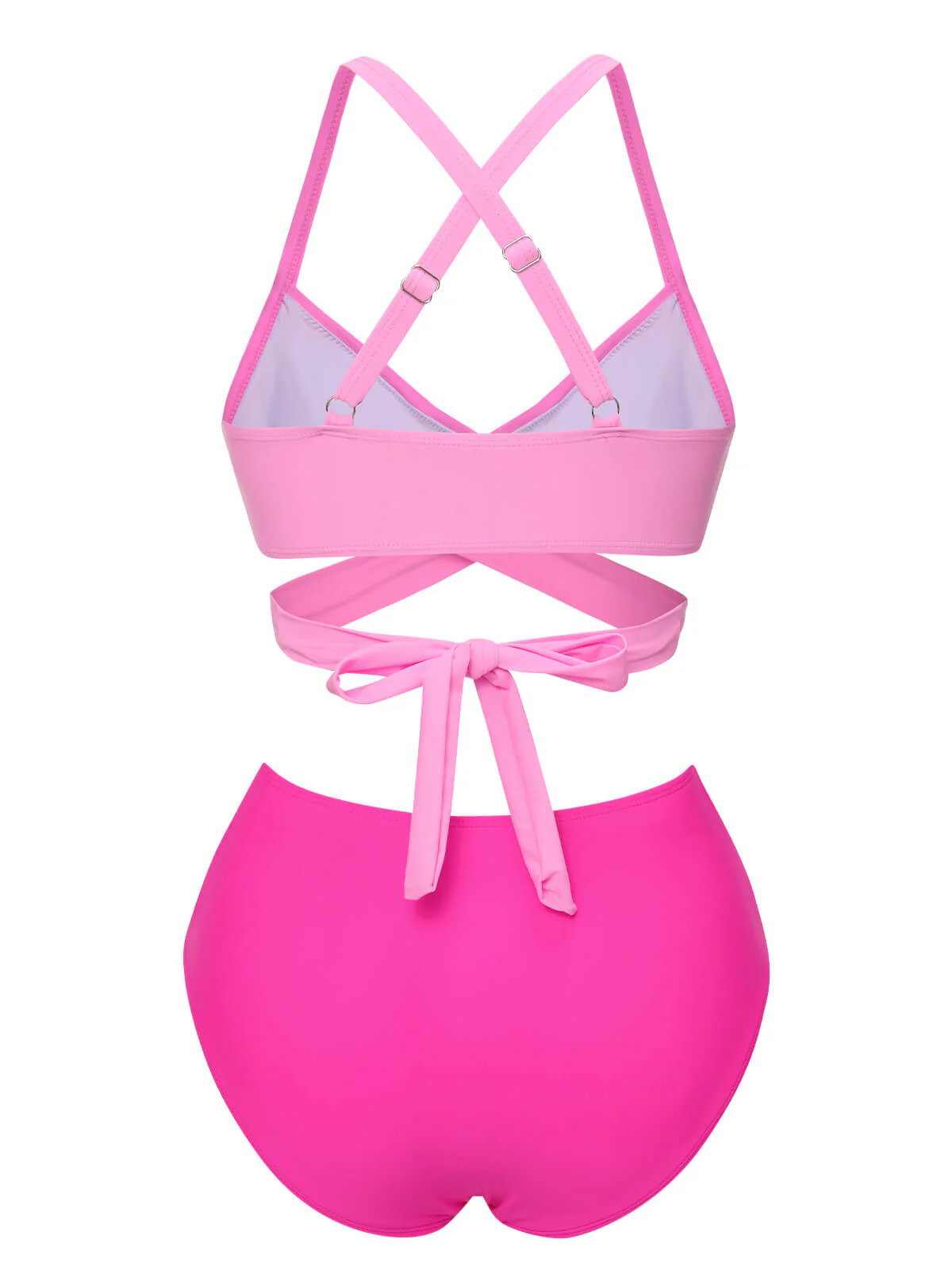 Pink 1960s Solid Strap Bandage Bikini Set - Image 3