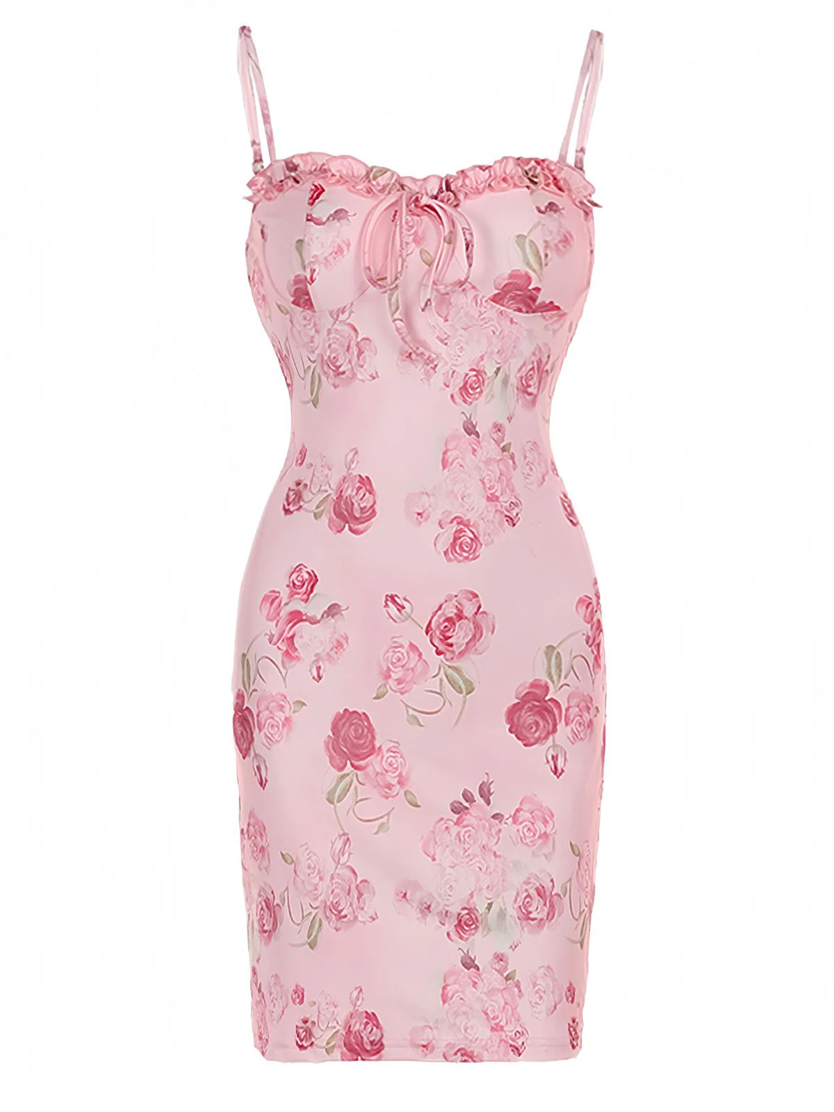 Pink 1960s Spaghetti Strap Roses Nightgown