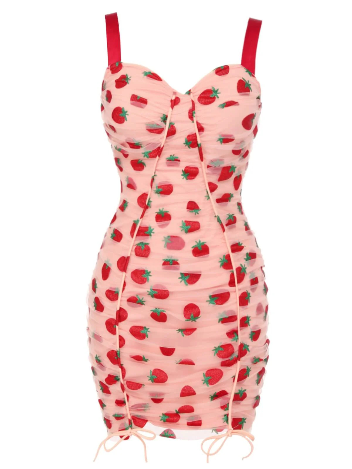 Pink 1960s Strawberry Drawstring Strap Pencil Dress - Image 2