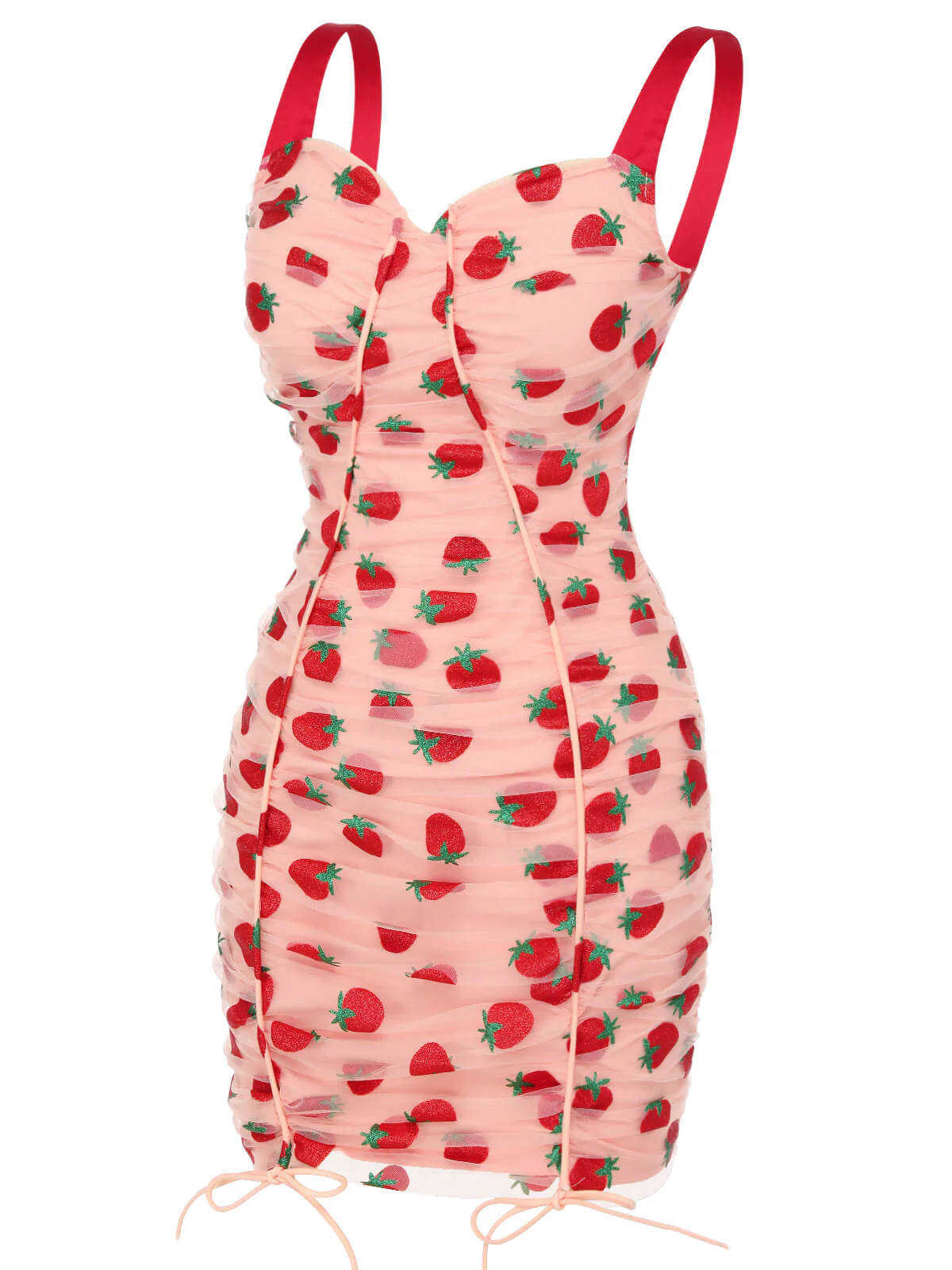 Pink 1960s Strawberry Drawstring Strap Pencil Dress - Image 3