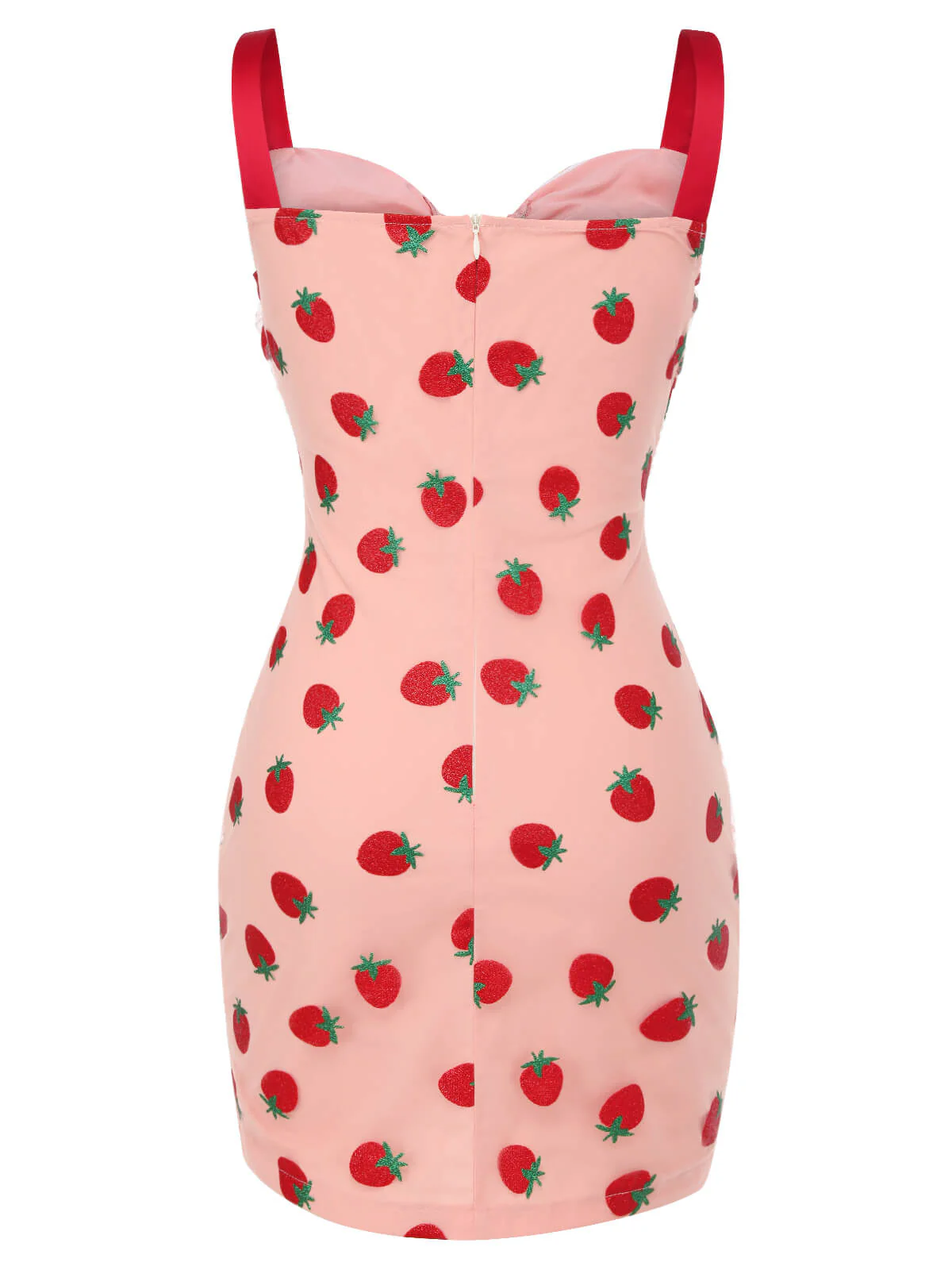 Pink 1960s Strawberry Drawstring Strap Pencil Dress - Image 4