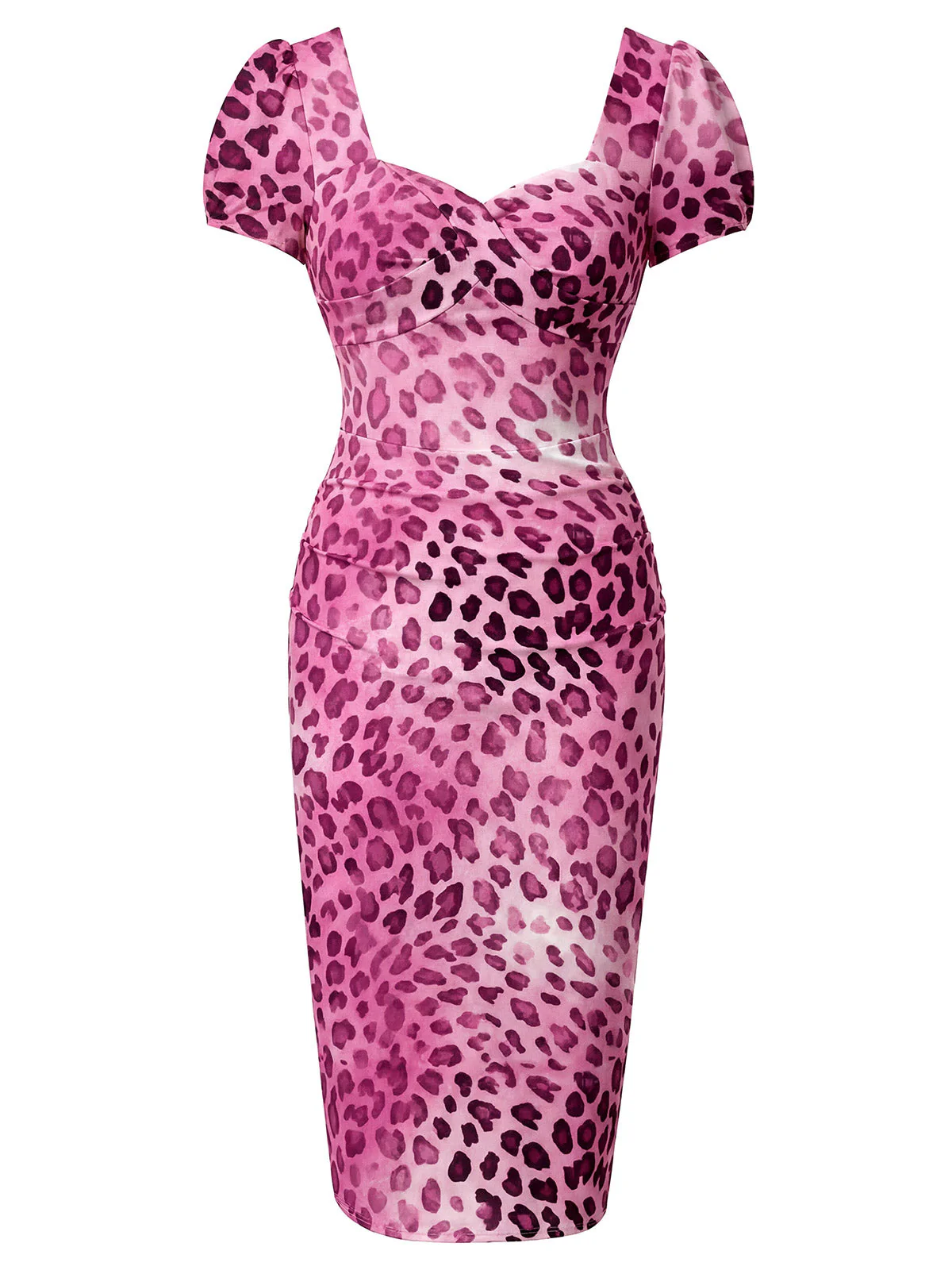 [Pre-Sale] Pink 1960s Sweetheart Neck Leopard Bodycon Dress - Image 2