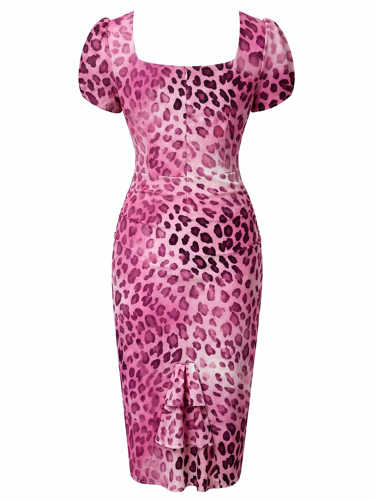 [Pre-Sale] Pink 1960s Sweetheart Neck Leopard Bodycon Dress - Image 3