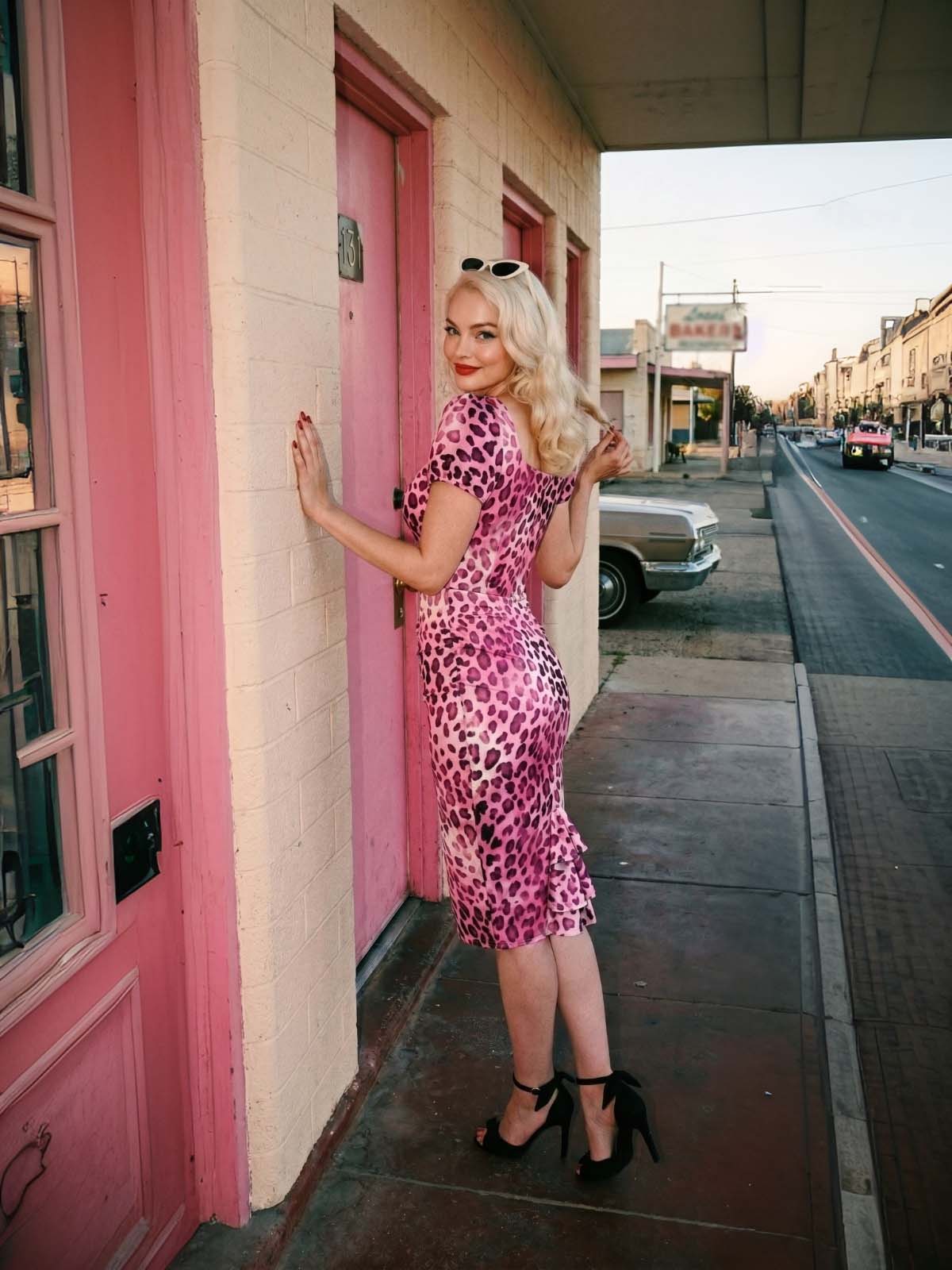 [Pre-Sale] Pink 1960s Sweetheart Neck Leopard Bodycon Dress - Image 5