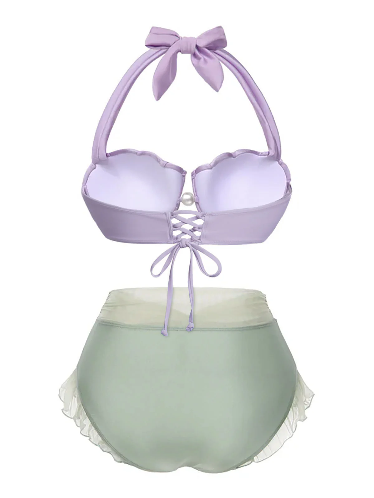 Lavender 1970s Mermaid Shell Halter Bikini Set - Image 4