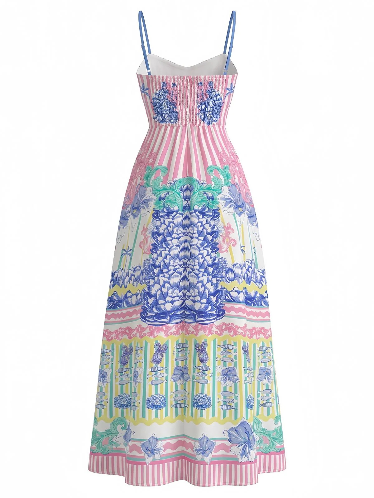 Pink 1970s Tropical Print Spaghetti Straps Maxi Dress - Image 3