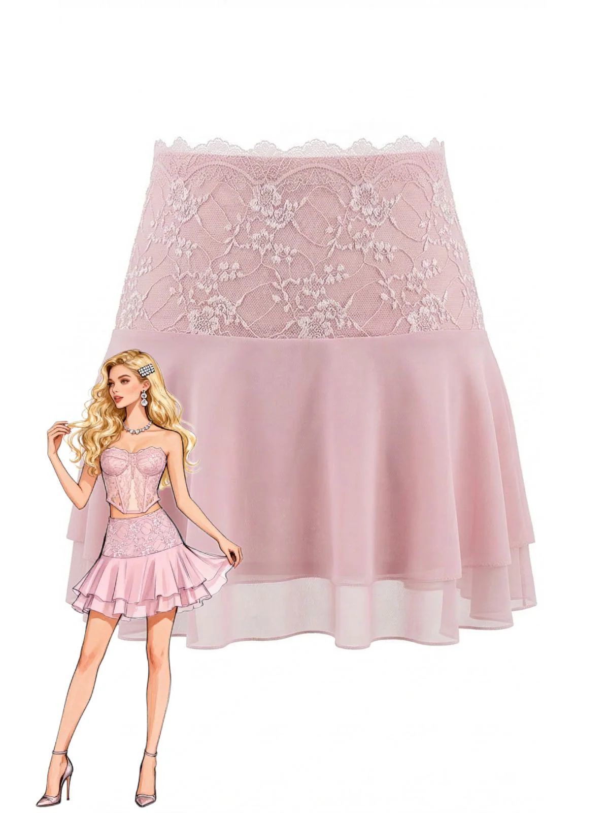 Pink 1980s Lace Embroidered Mini Skirt