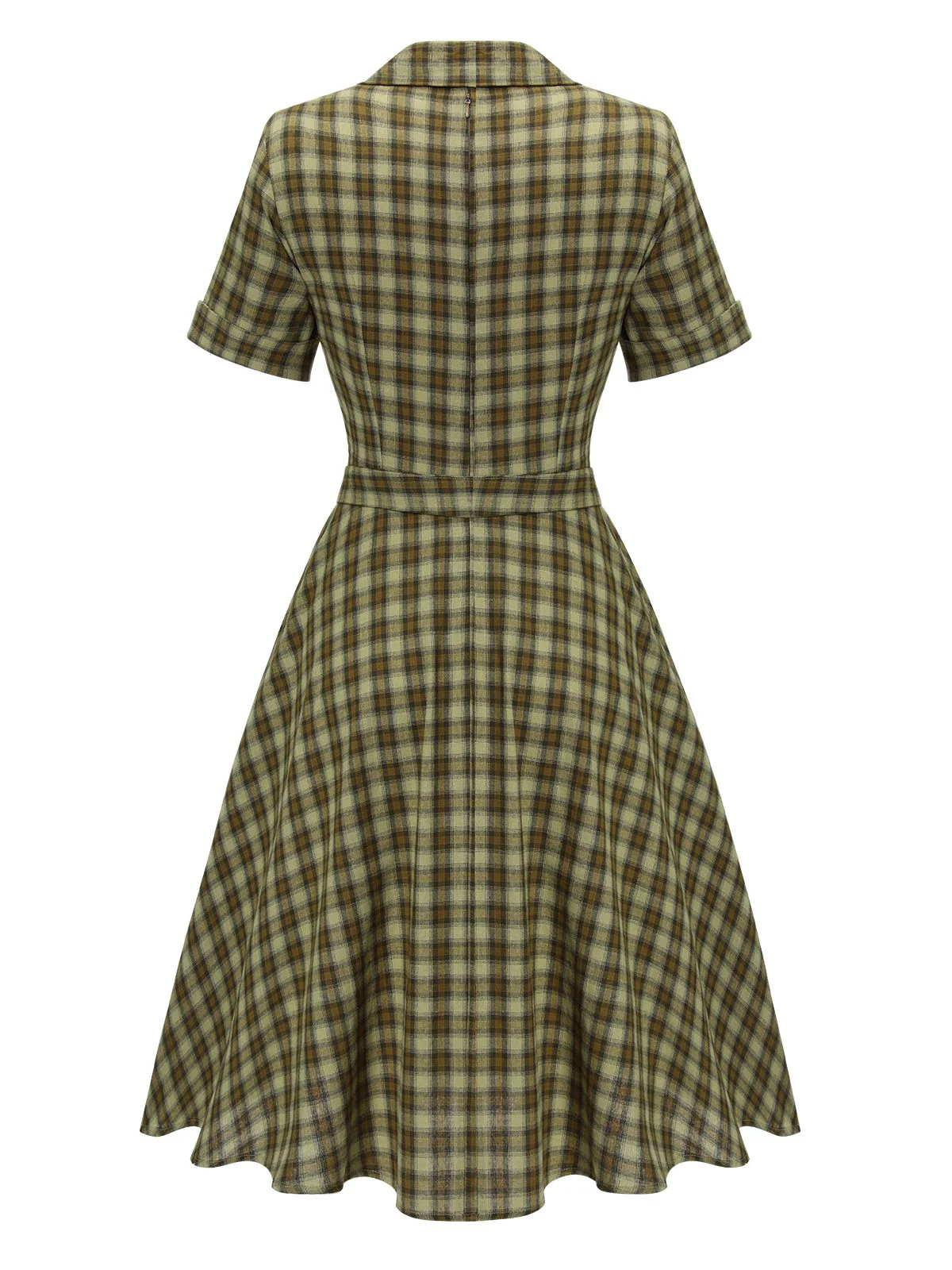 Plaids 1950s Buttoned Belted Swing Dress - Image 3