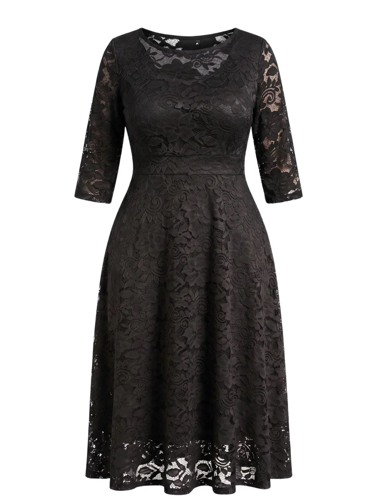 [Plus Size] 1940s Solid Lace Pocket Swing Dress