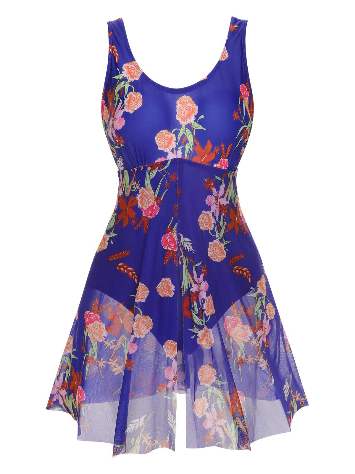 [Plus Size] 1940s Strap Print One-Piece Skirt Swimsuit - Image 2