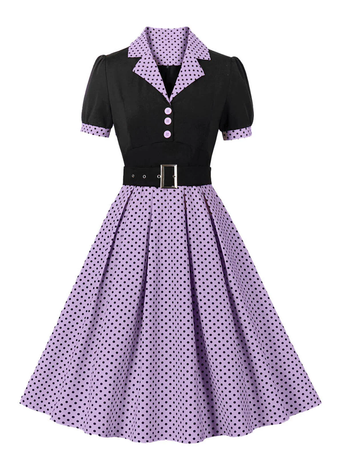 [Plus Size] 1950s Color Block Polka Dots Lapel Dress - Image 5