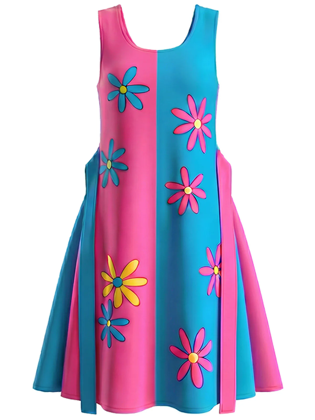 [Pre-Sale] [Plus Size] 1960s Daisy Floral Colorblock Two-Way Dress - Image 2
