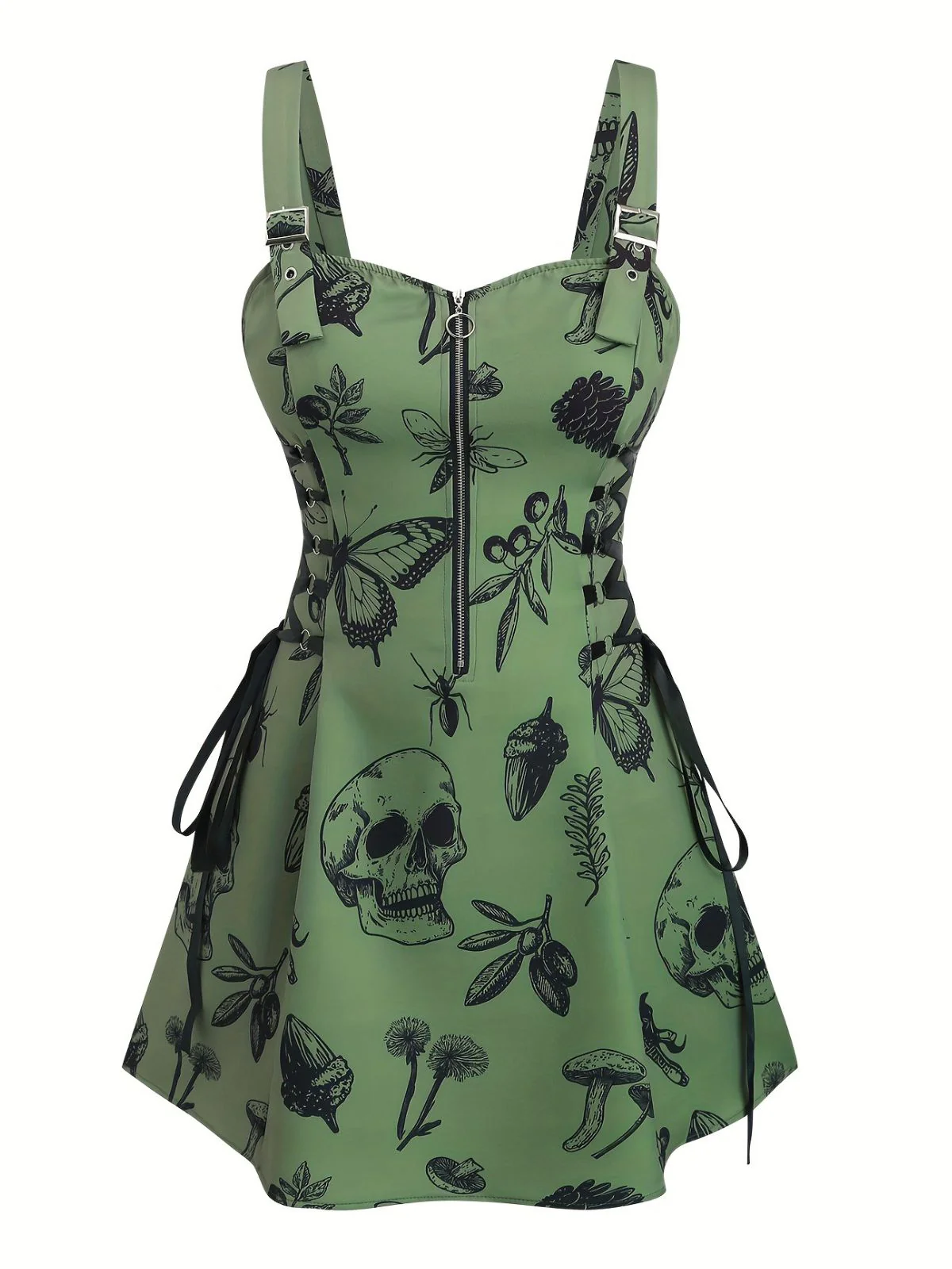 [Plus Size] 1970s Rose Floral Steampunk Zipper Dress