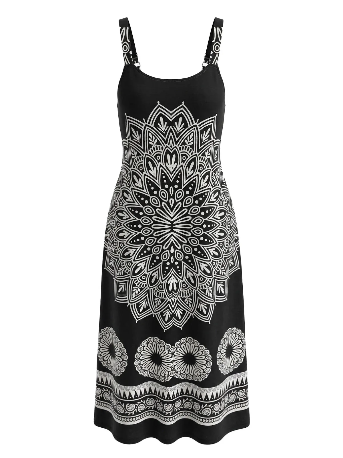 [Plus Size] Black 1970s V-Neck Strap Bohemian Dress - Image 3