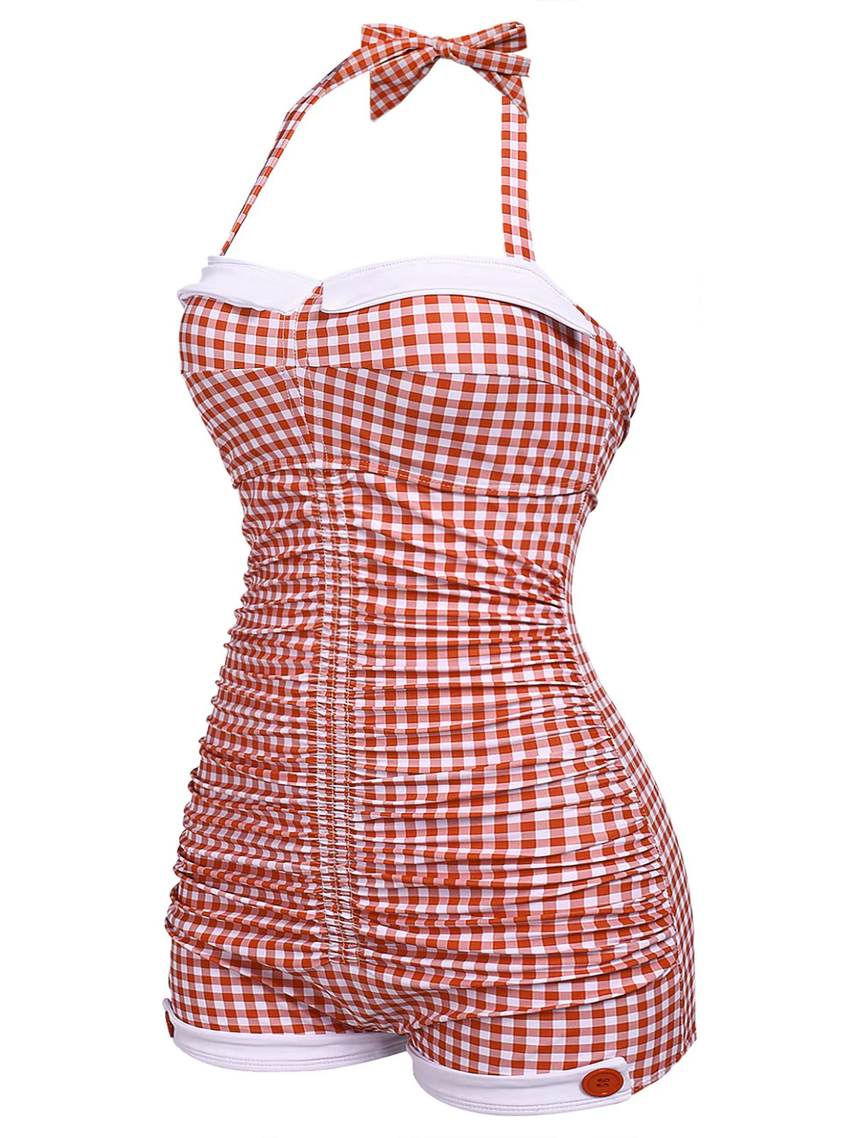 [Plus Size] Gingham 1950s Halter Bowknot One-piece Swimsuit - Image 2