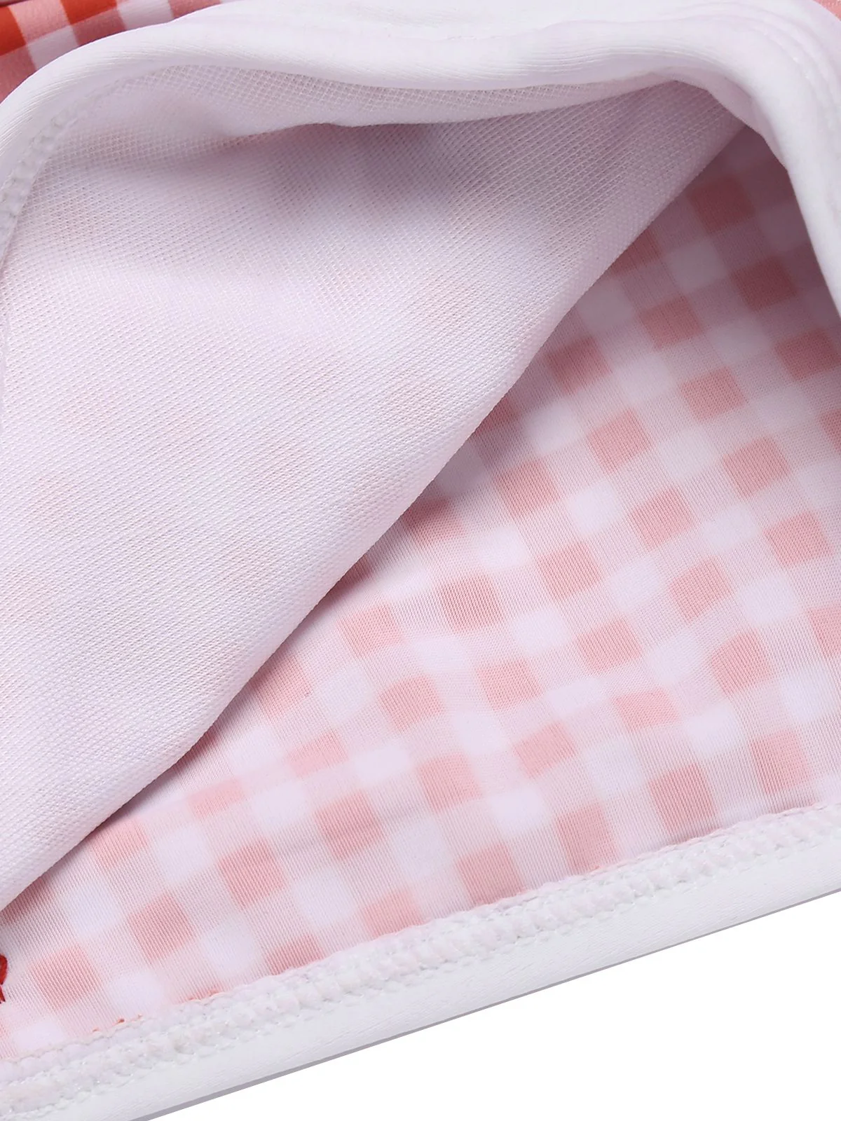 [Plus Size] Gingham 1950s Halter Bowknot One-piece Swimsuit - Image 8