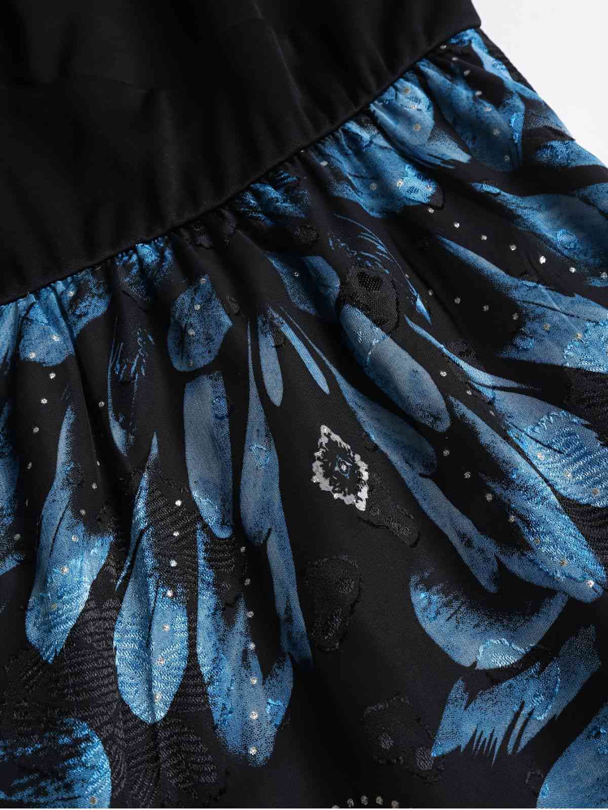 [Plus Size] Dark Blue 1950s Feather Jacquard Asymmetric Dress - Image 6