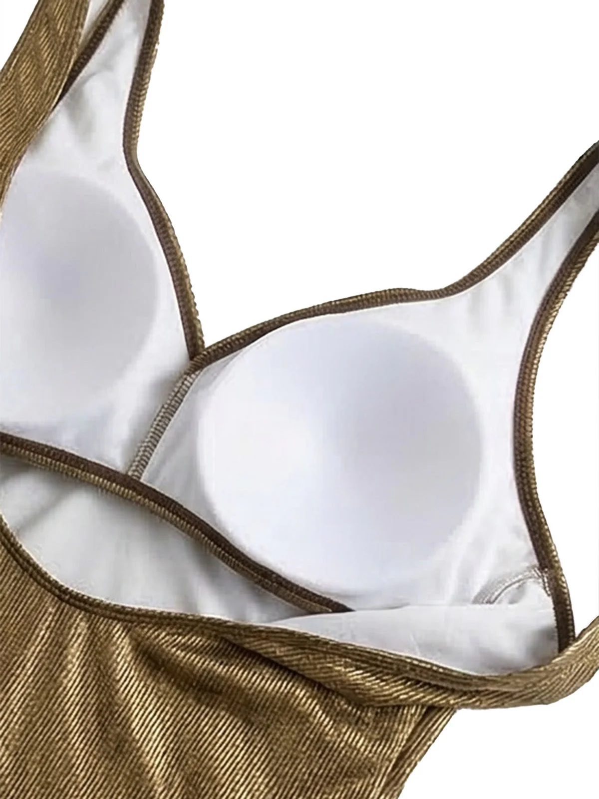 [Plus Size] Gold 1980s Solid Plunging Ruched Swimsuit - Image 5