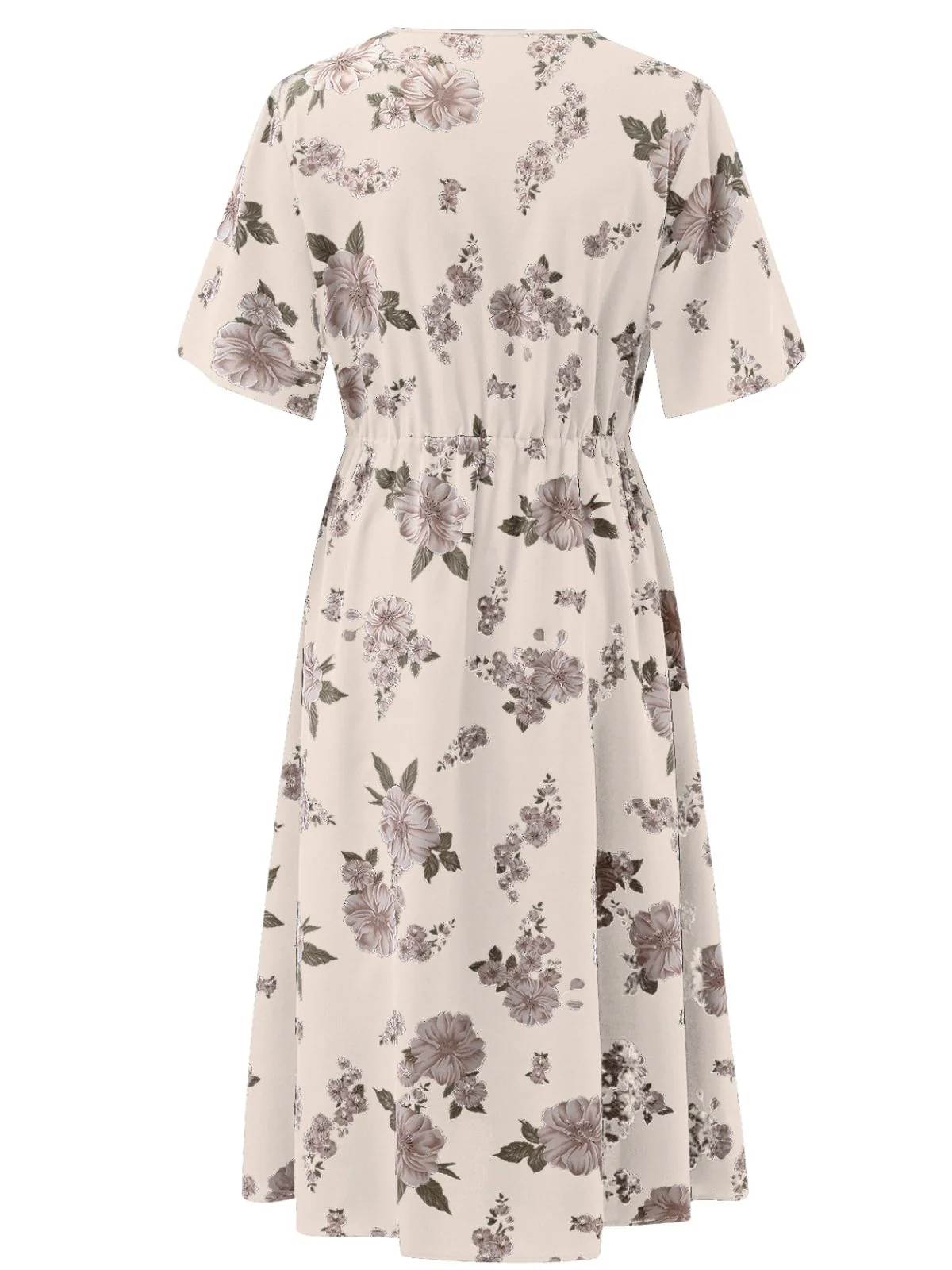 [Plus Size] Pink 1940s Floral Print Short Sleeve Cinched Waist Dress - Image 2