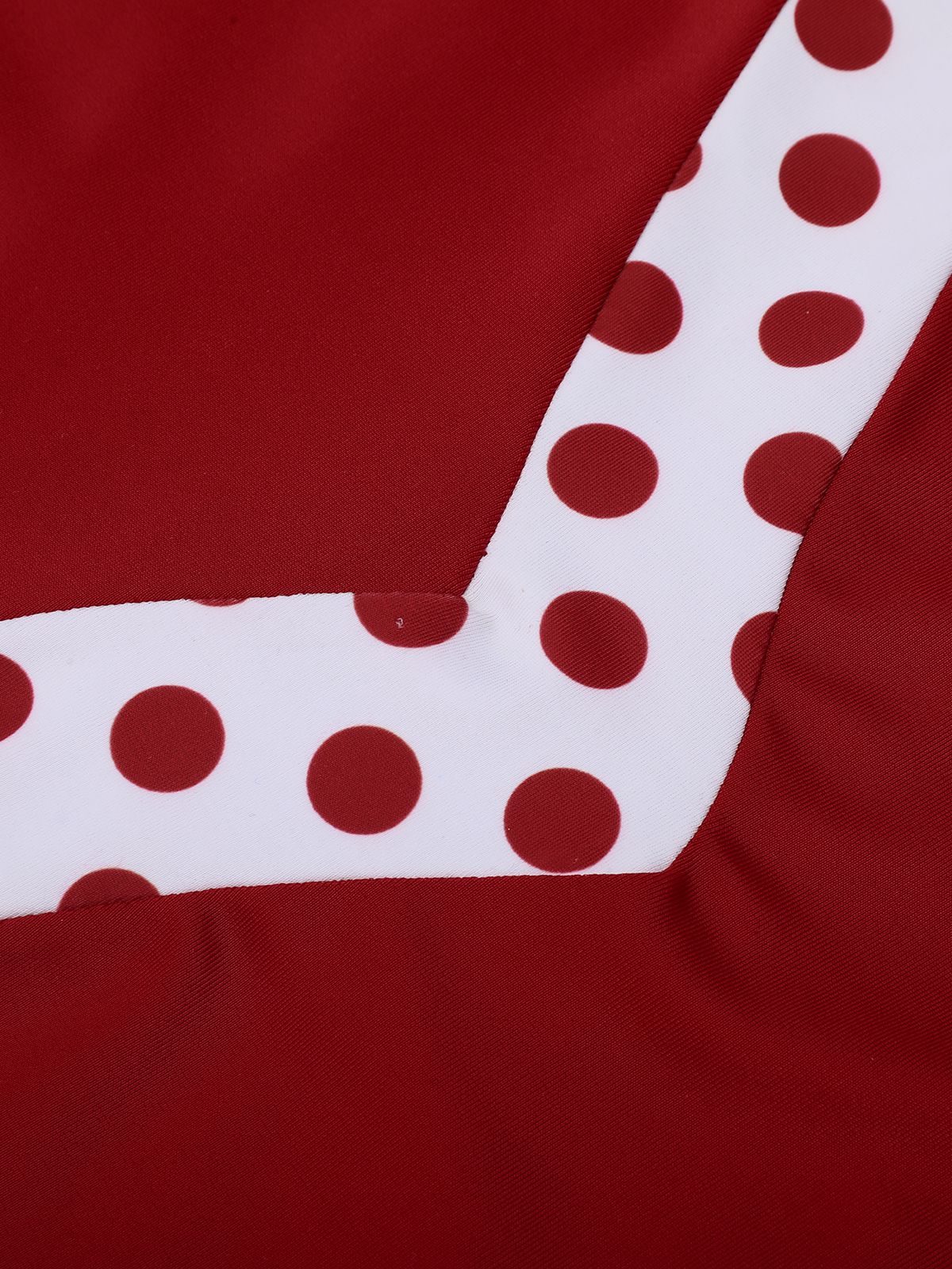 [Plus Size] Red 1940s Dots Patchwork Halter Swimsuit - Image 5
