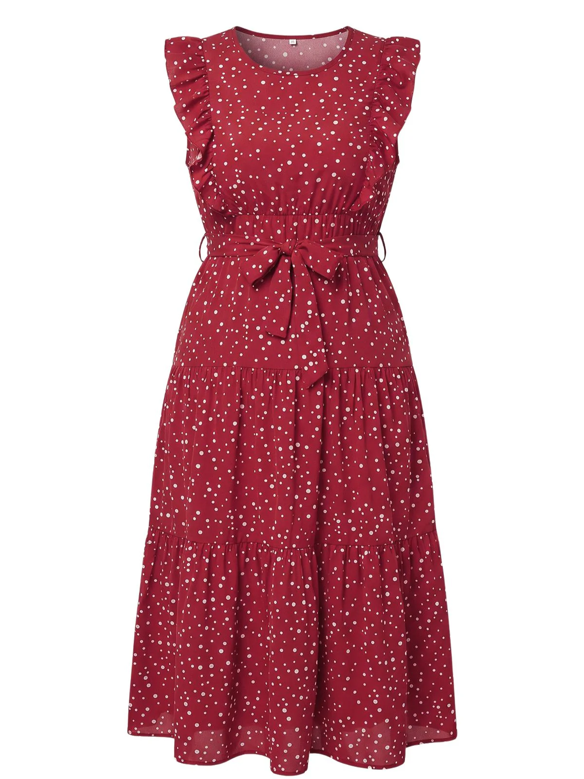 [Plus Size] Red 1940s Ruffle Polka Dot Swing Dress