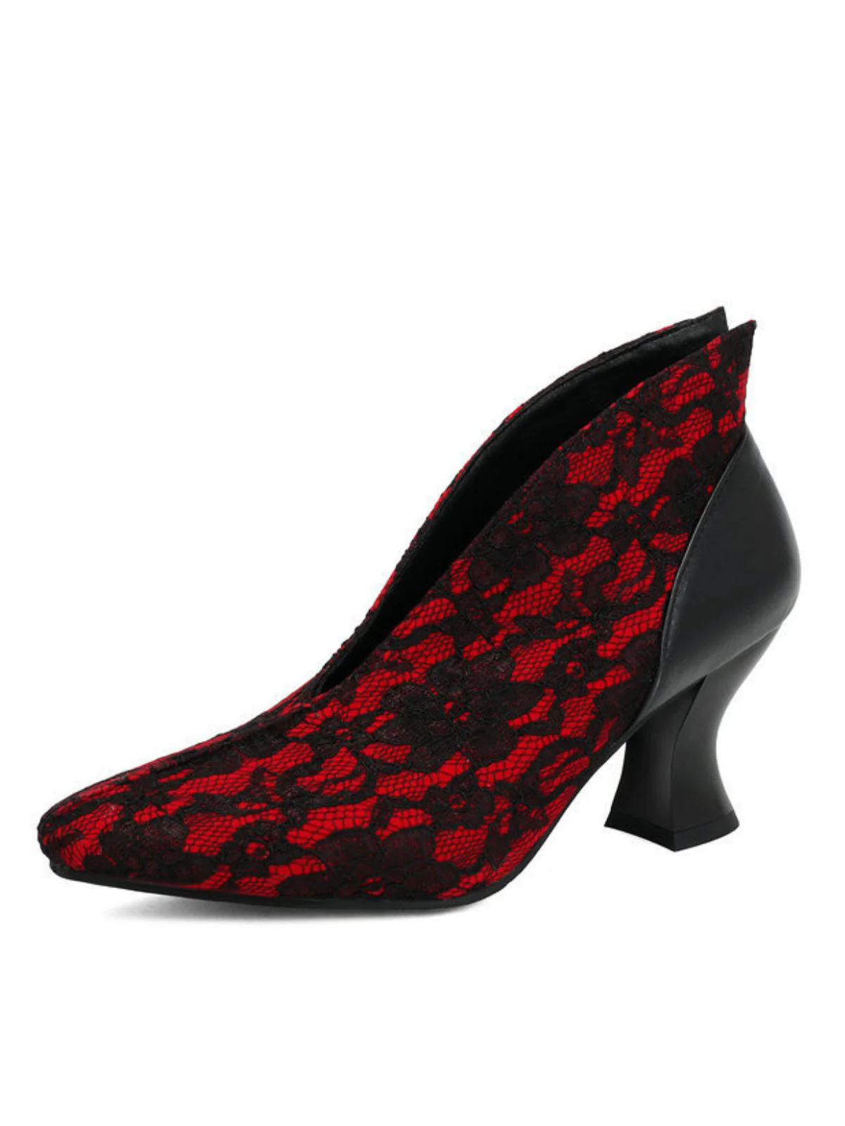 Pointed Toe V-Cut Vamp Lace Kitten Heel Pumps - Image 10