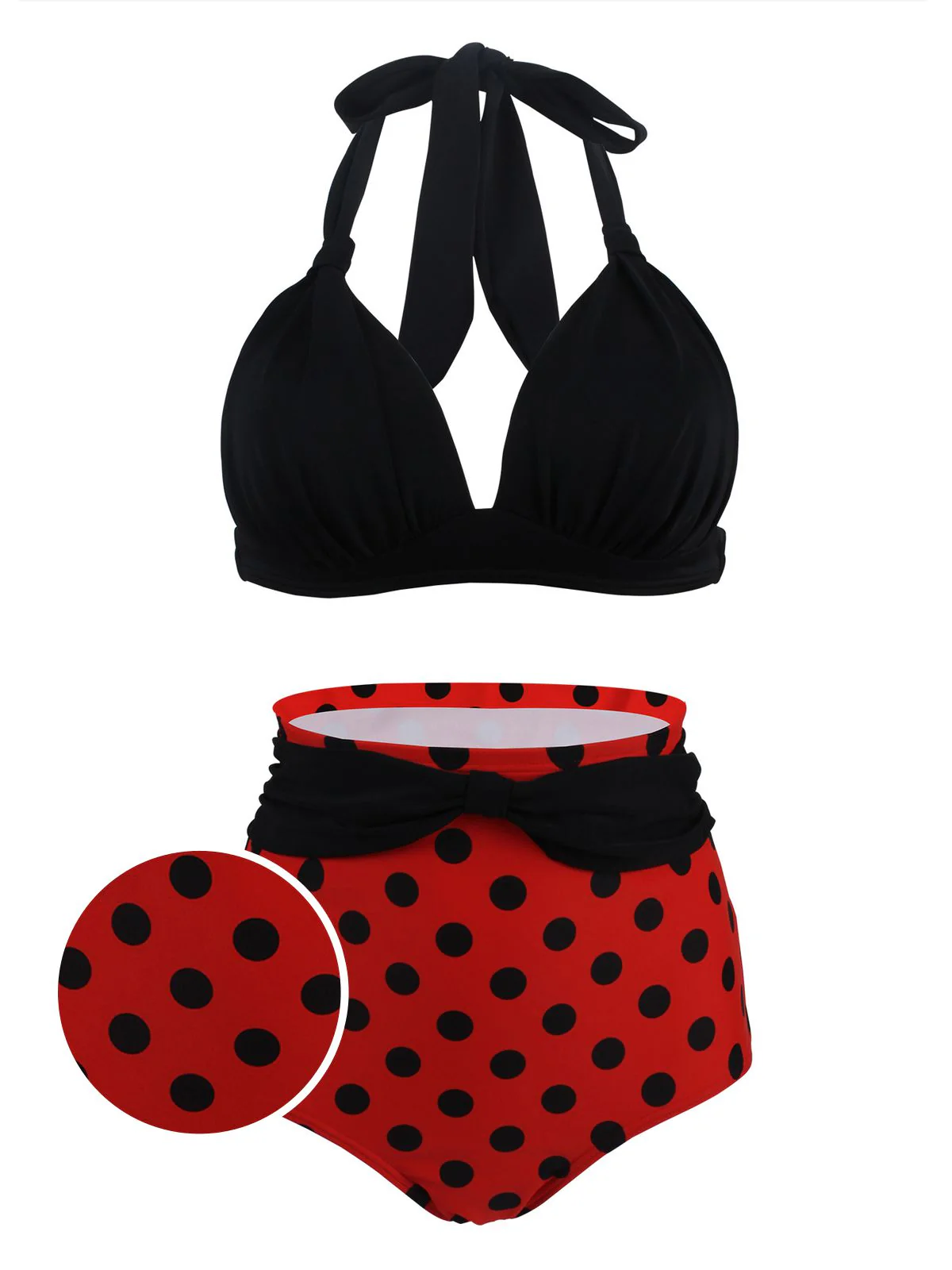 1950s Polka Dot Pleated Halter Bikini - Image 11