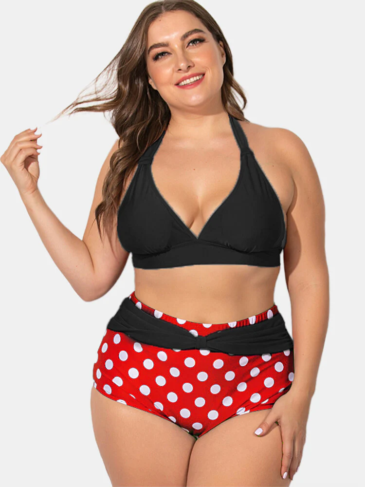 1950s Polka Dot Pleated Halter Bikini - Image 12