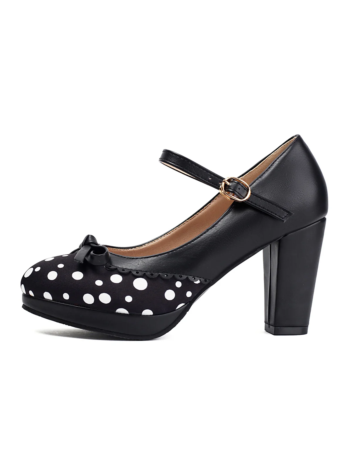 Polka Dot Round Toe Chunky Heels - Image 2