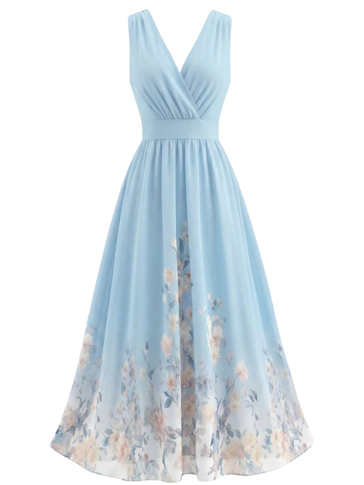 [Pre-Sale] 1940s Floral V-Neck Sleeveless Midi Dress
