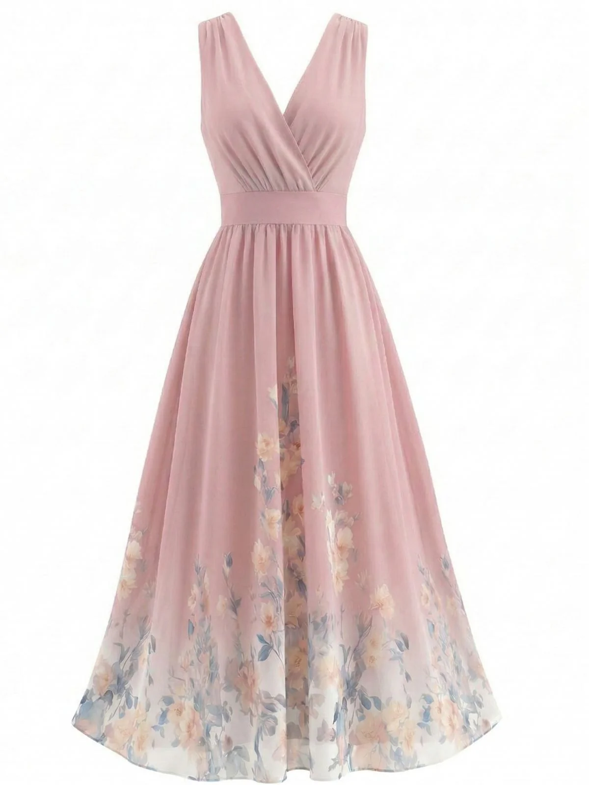 [Pre-Sale] 1940s Floral V-Neck Sleeveless Midi Dress - Image 5