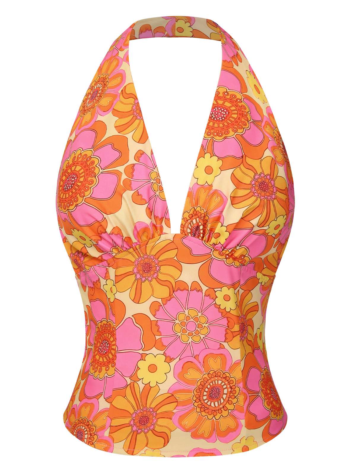 2PCS 1960s Floral Halter Top & Solid Skirt - Image 5