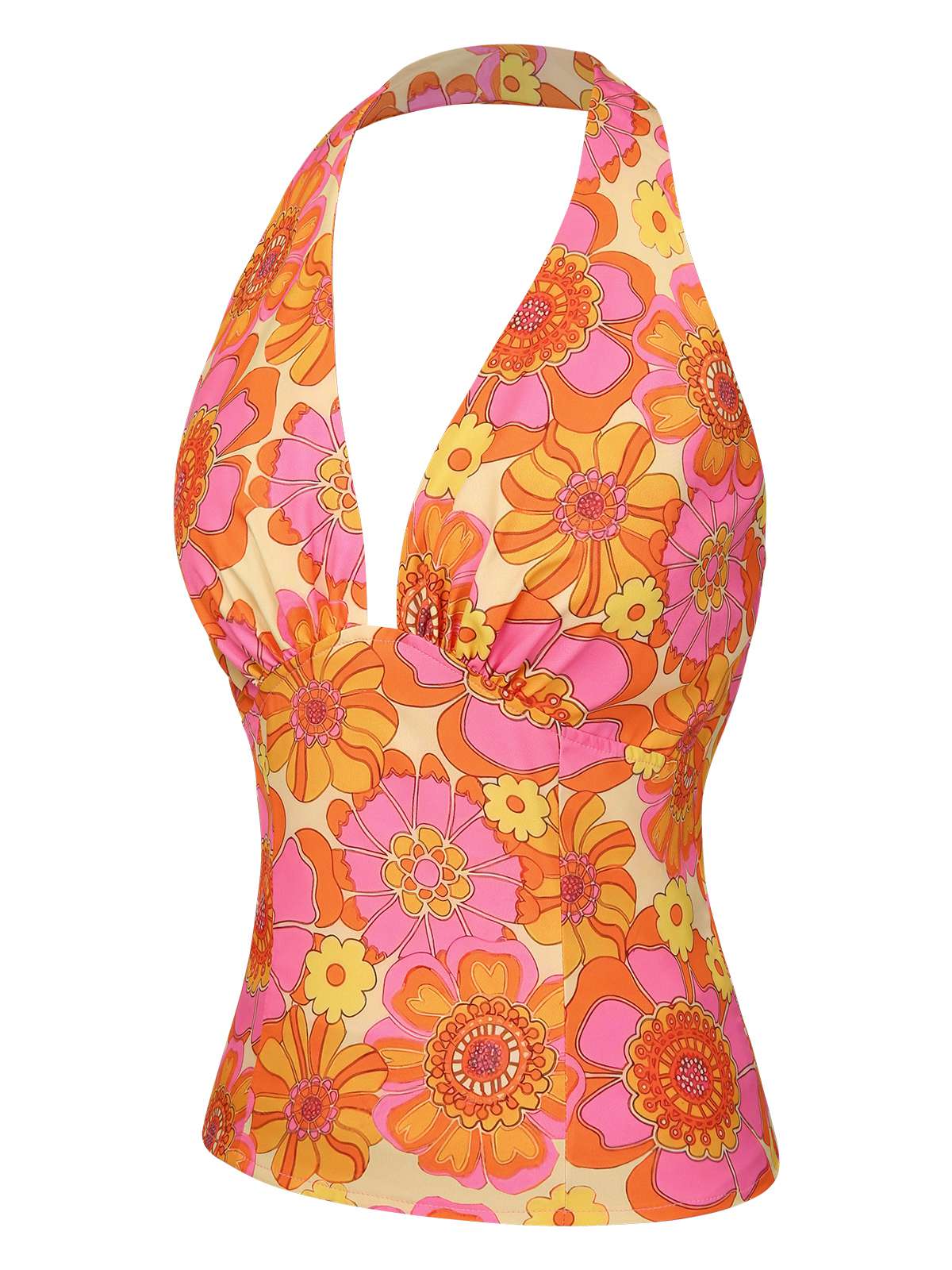 2PCS 1960s Floral Halter Top & Solid Skirt - Image 6