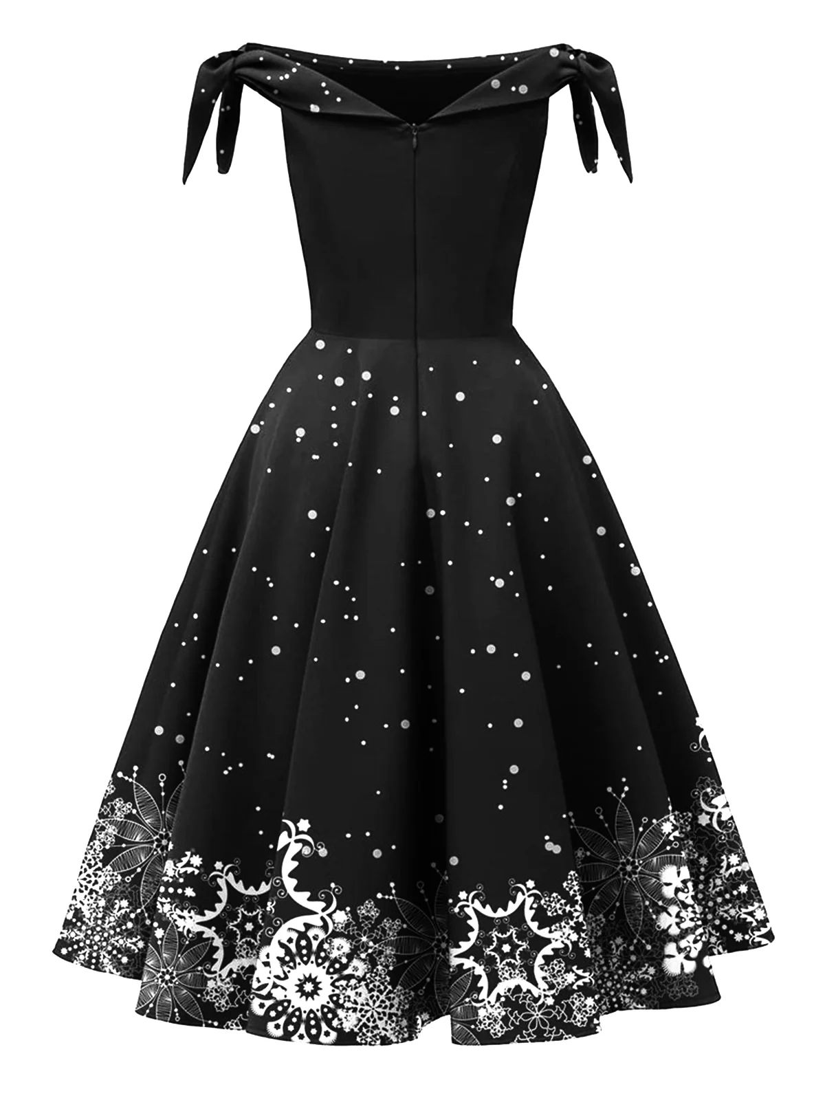Red 1950s Off-shoulder Snowflake Dress - Image 7