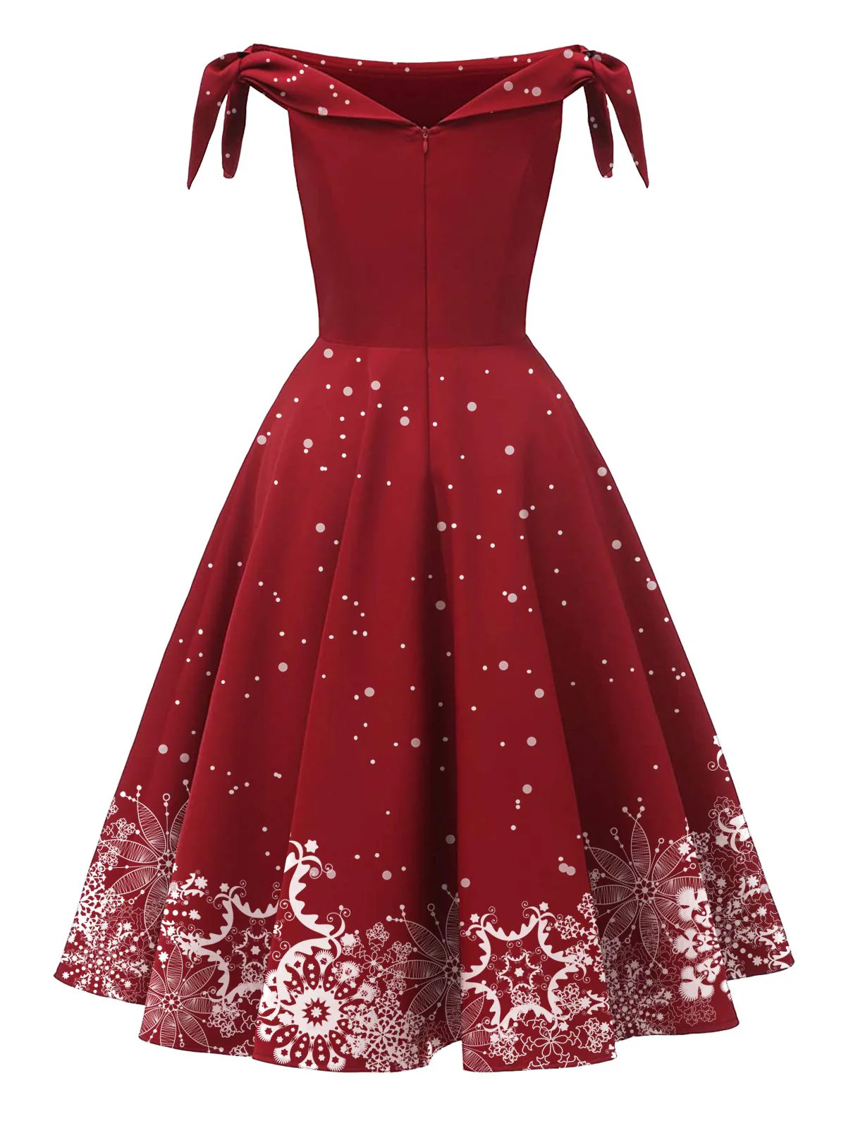 Green 1950s Christmas Snowflake Off-Shoulder Dress - Image 4