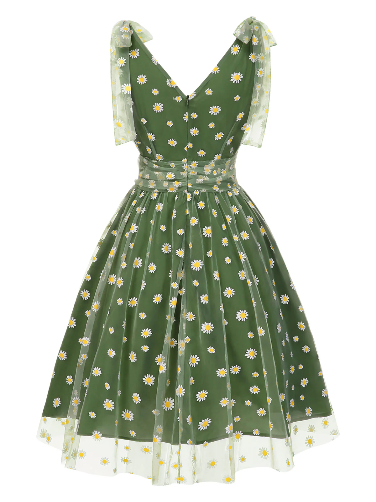 Green 1950s Daisy Mesh Swing Dress - Image 5